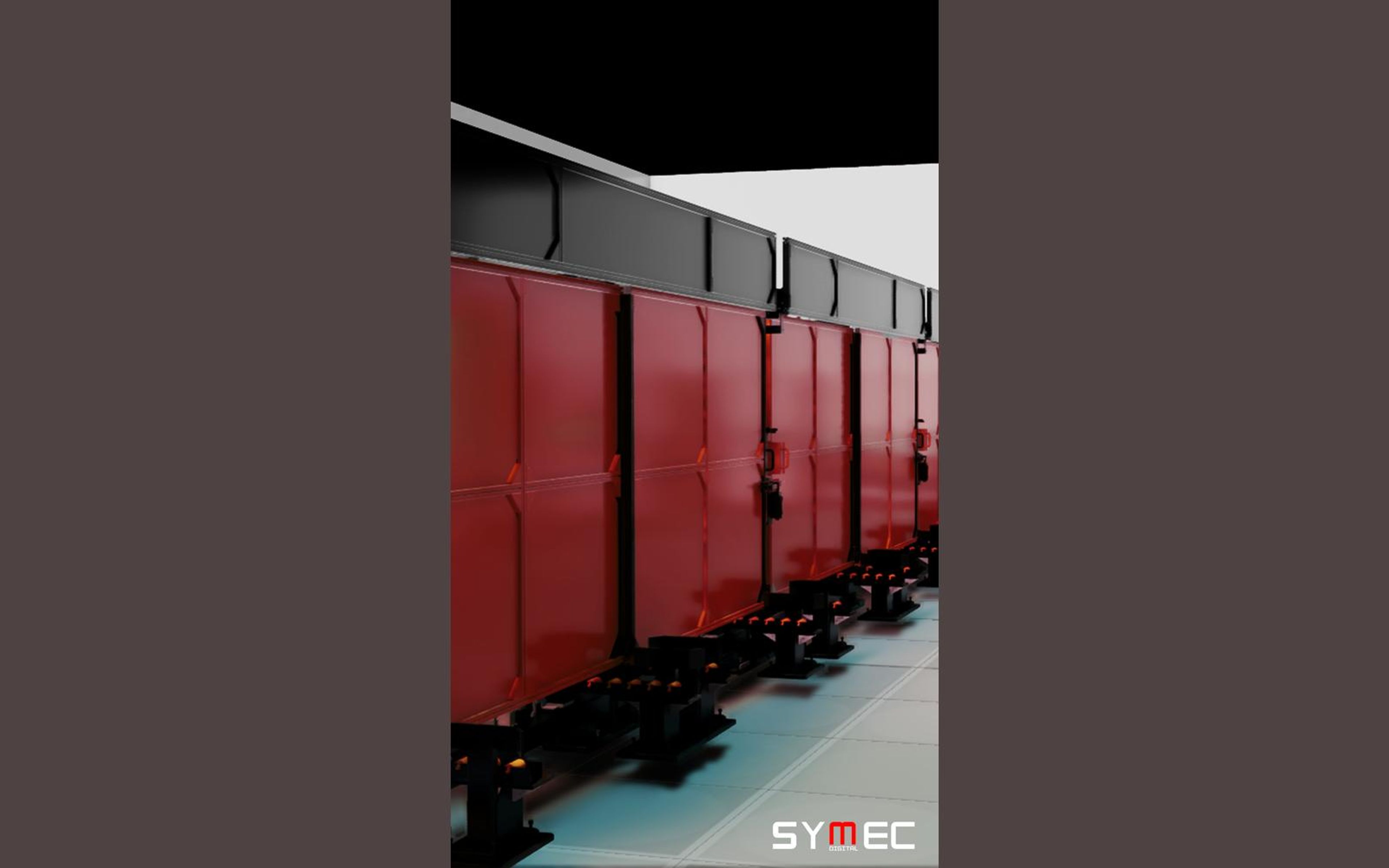Red door pods simulation with the Symec logo