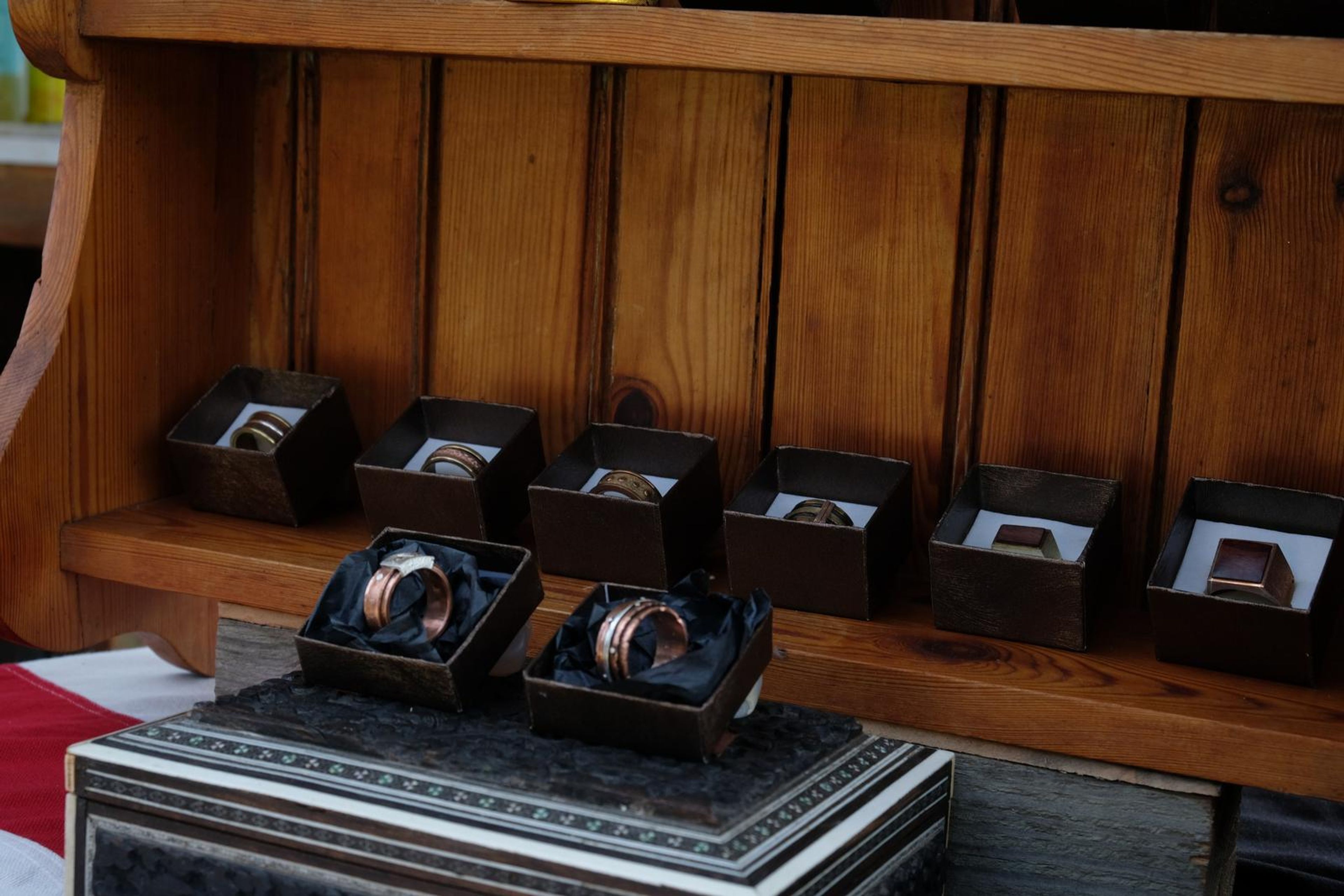 Silver and copper ring stall at Windsong Boho market