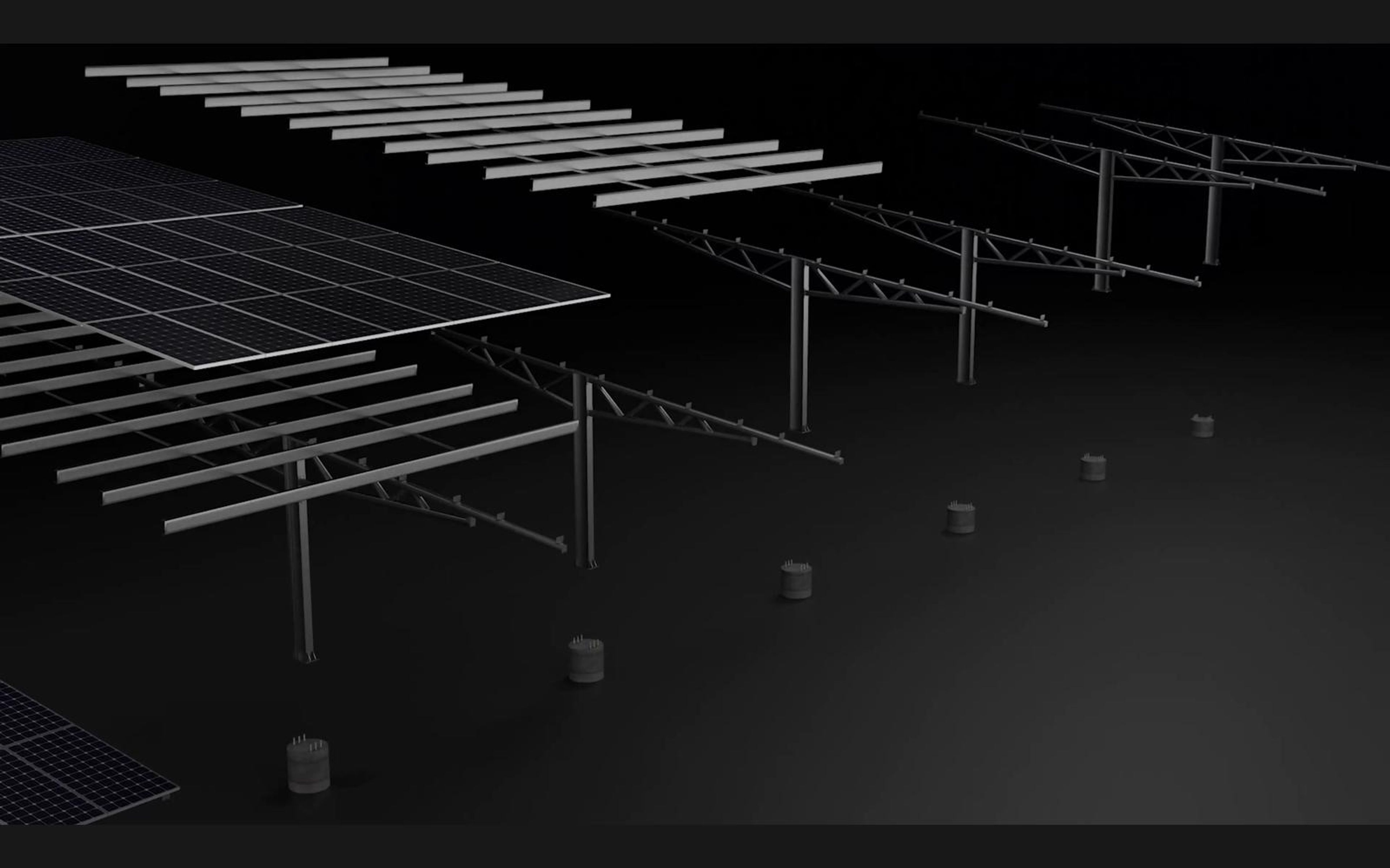 Rows of mounting frames with panels dropping into place