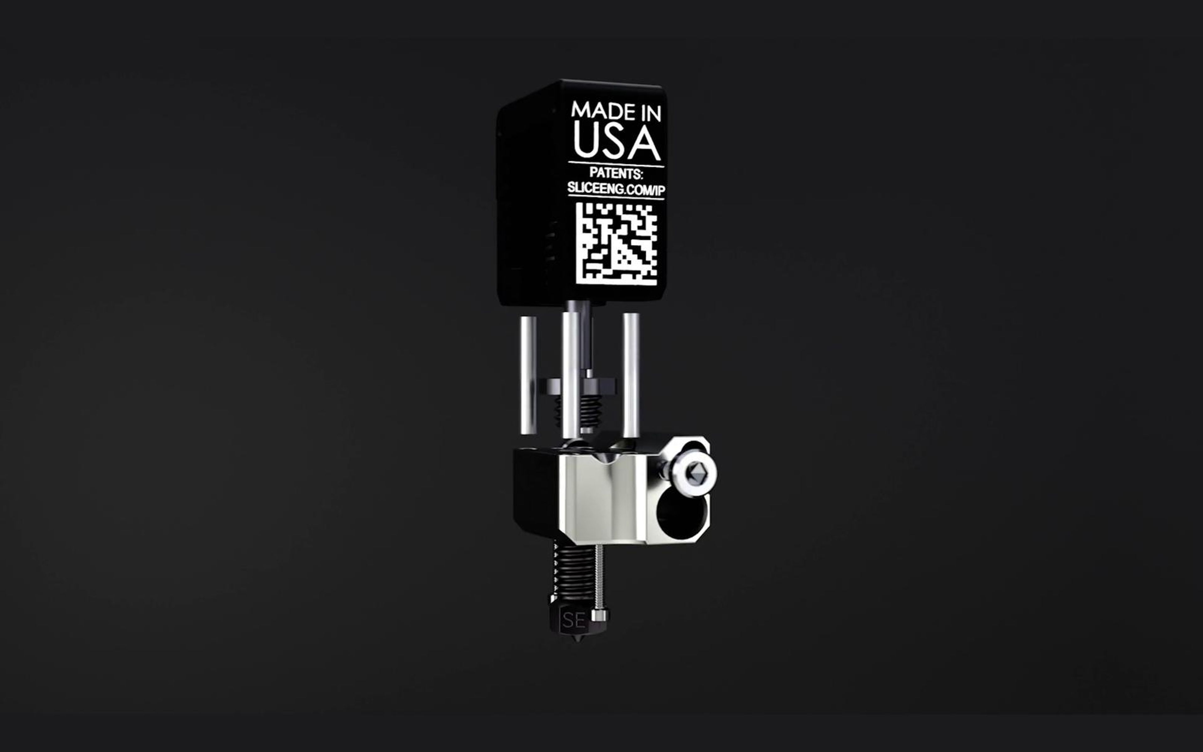 Black hotend assembly with a QR code label