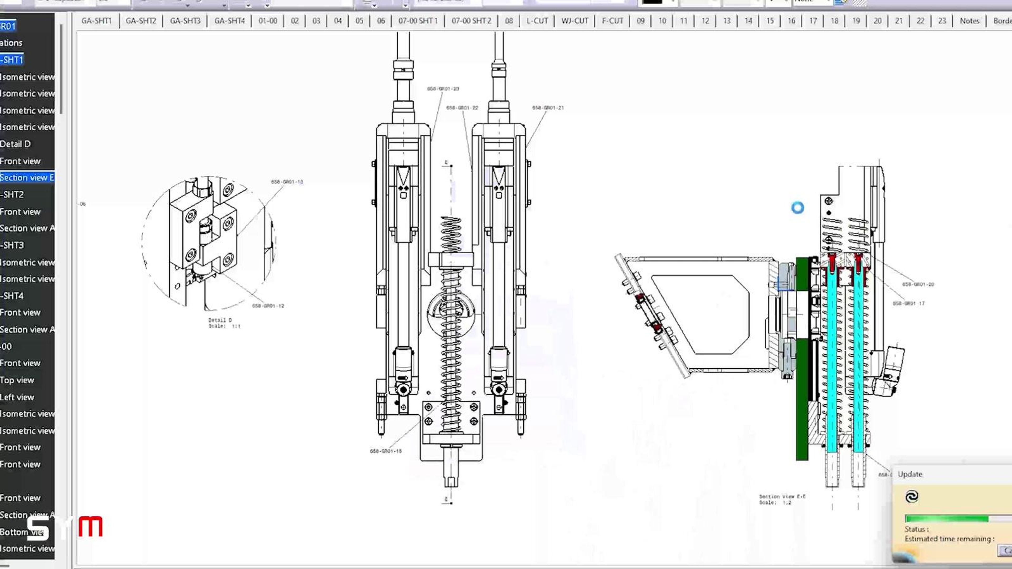 Engineering drawing of a pneumatic assembly