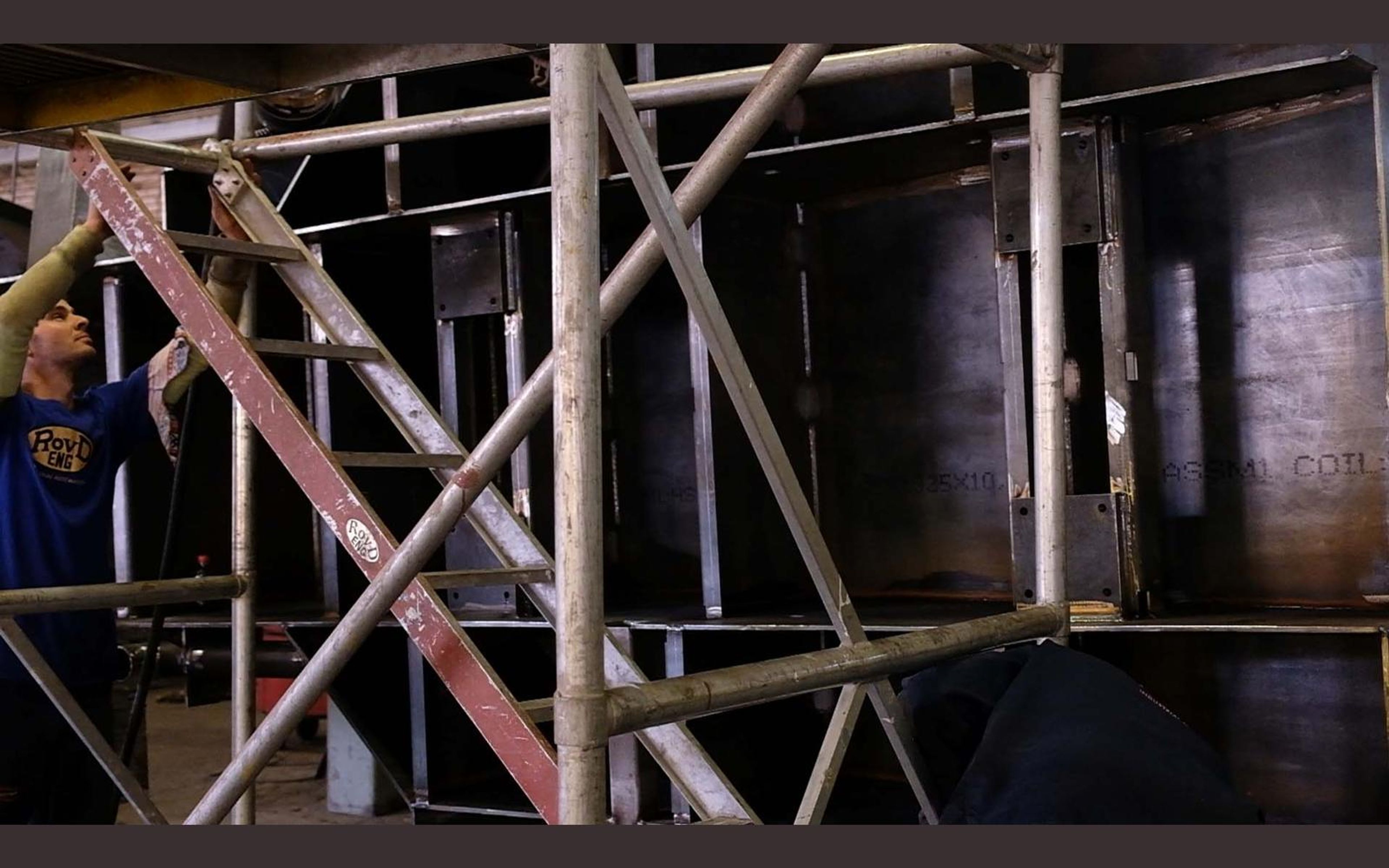 Scaffolding beside a steel structure