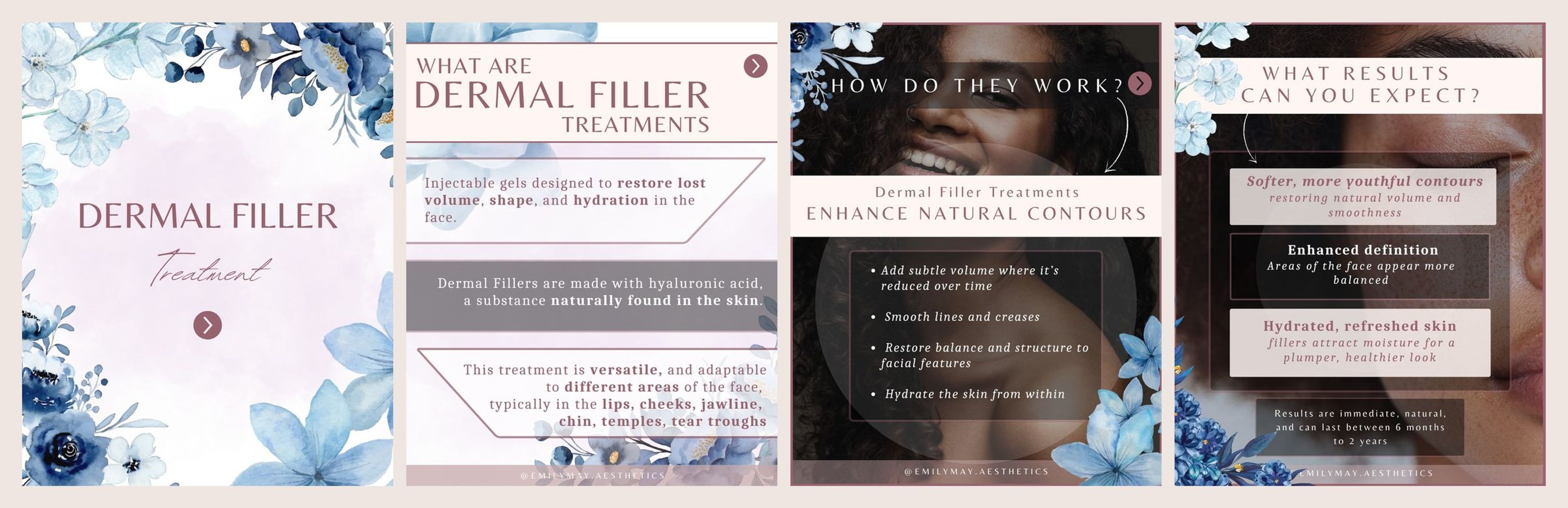 The four slides of the dermal filler treatment highlight carousel