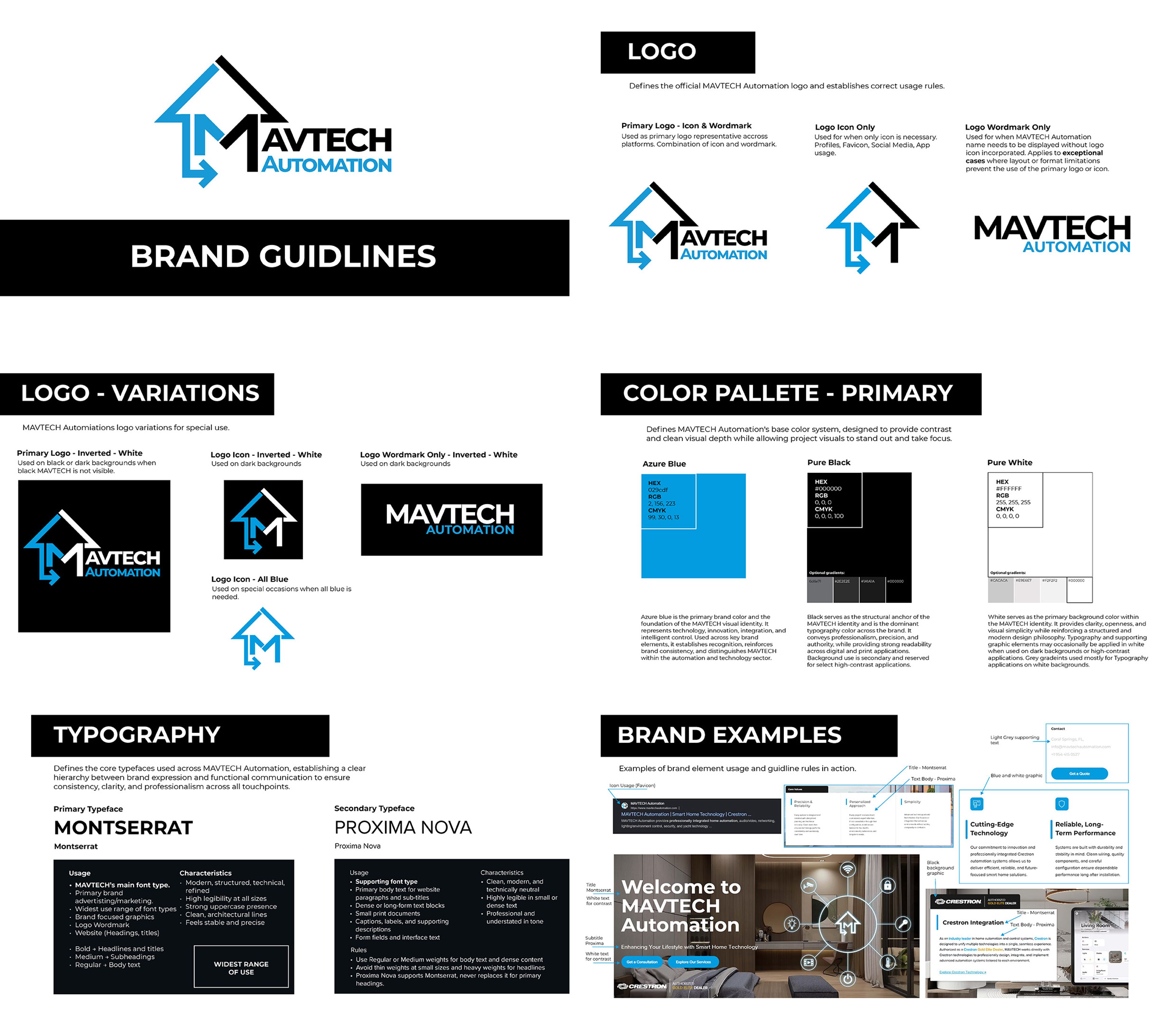 MAVTECH Automation brand guideline document showing colors and typography