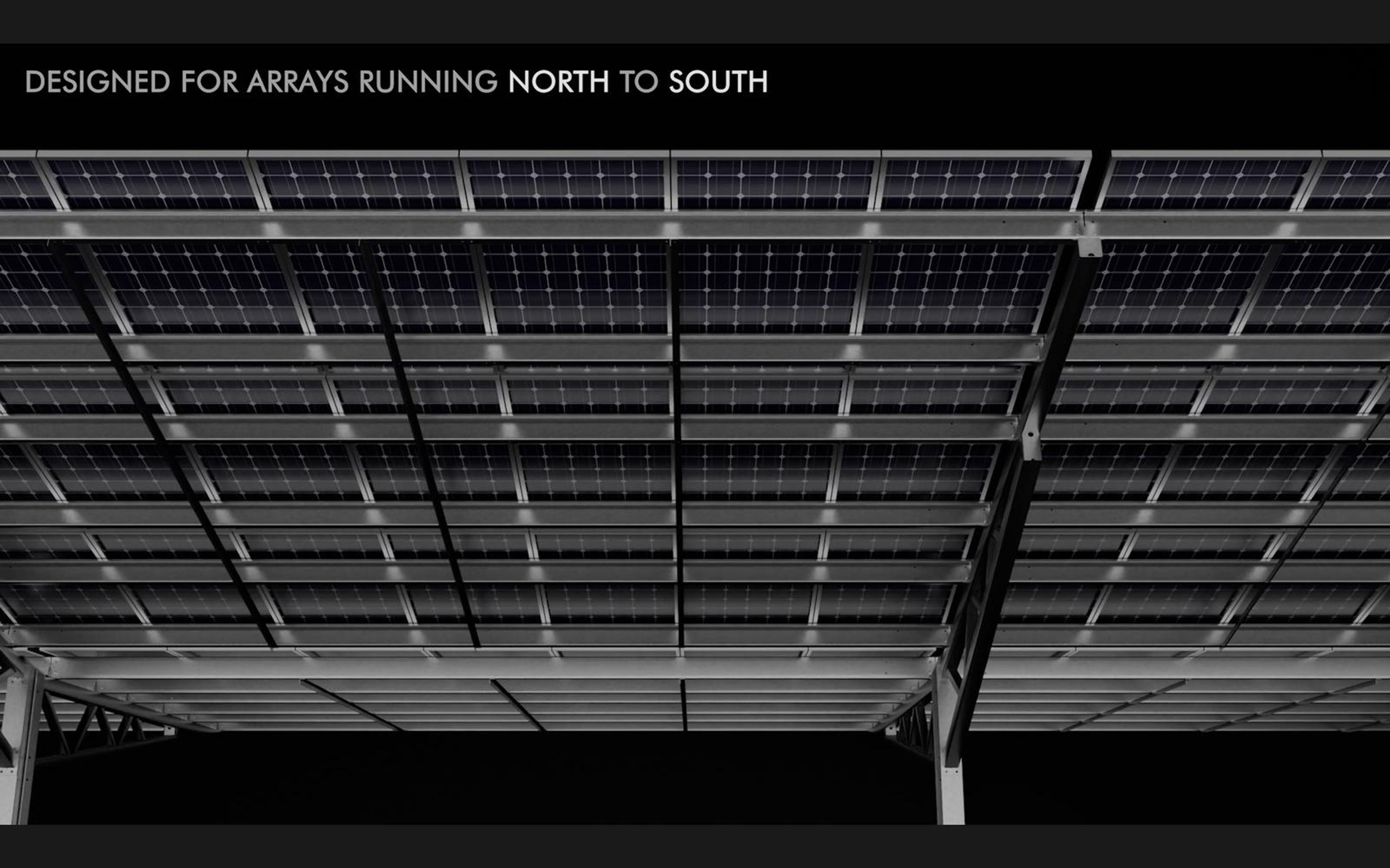 View beneath a solar canopy designed for arrays running north to south