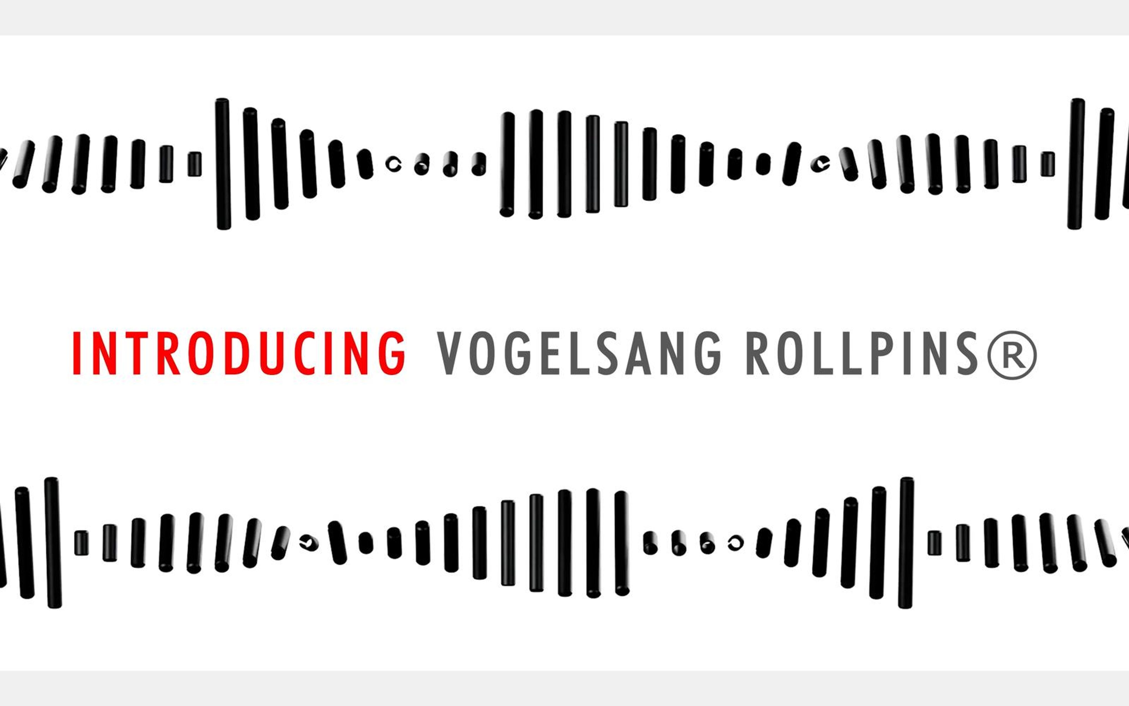 Introducing Vogelsang RollPins title between rows of animated pin bars