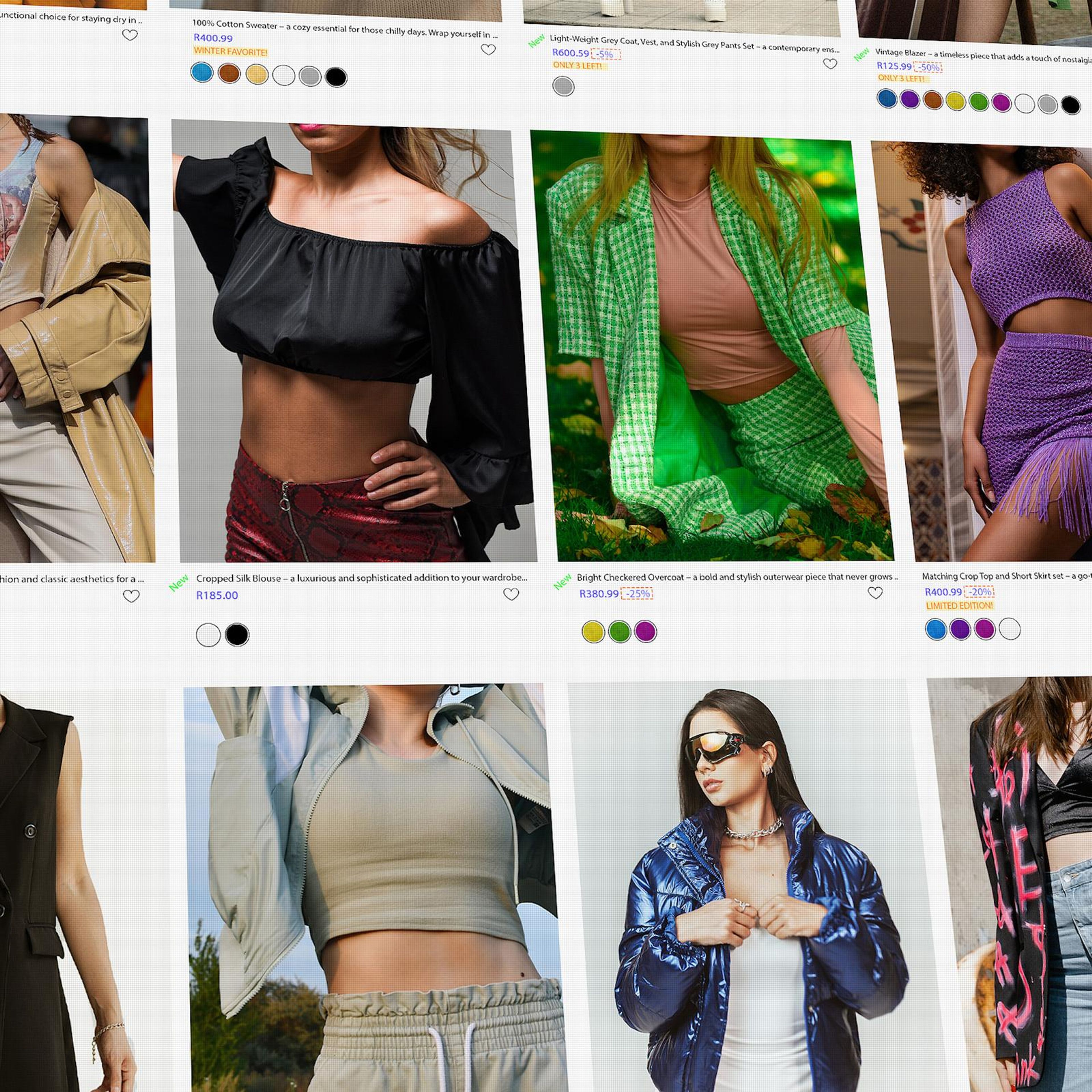 Square frame of a grid of clothing search results