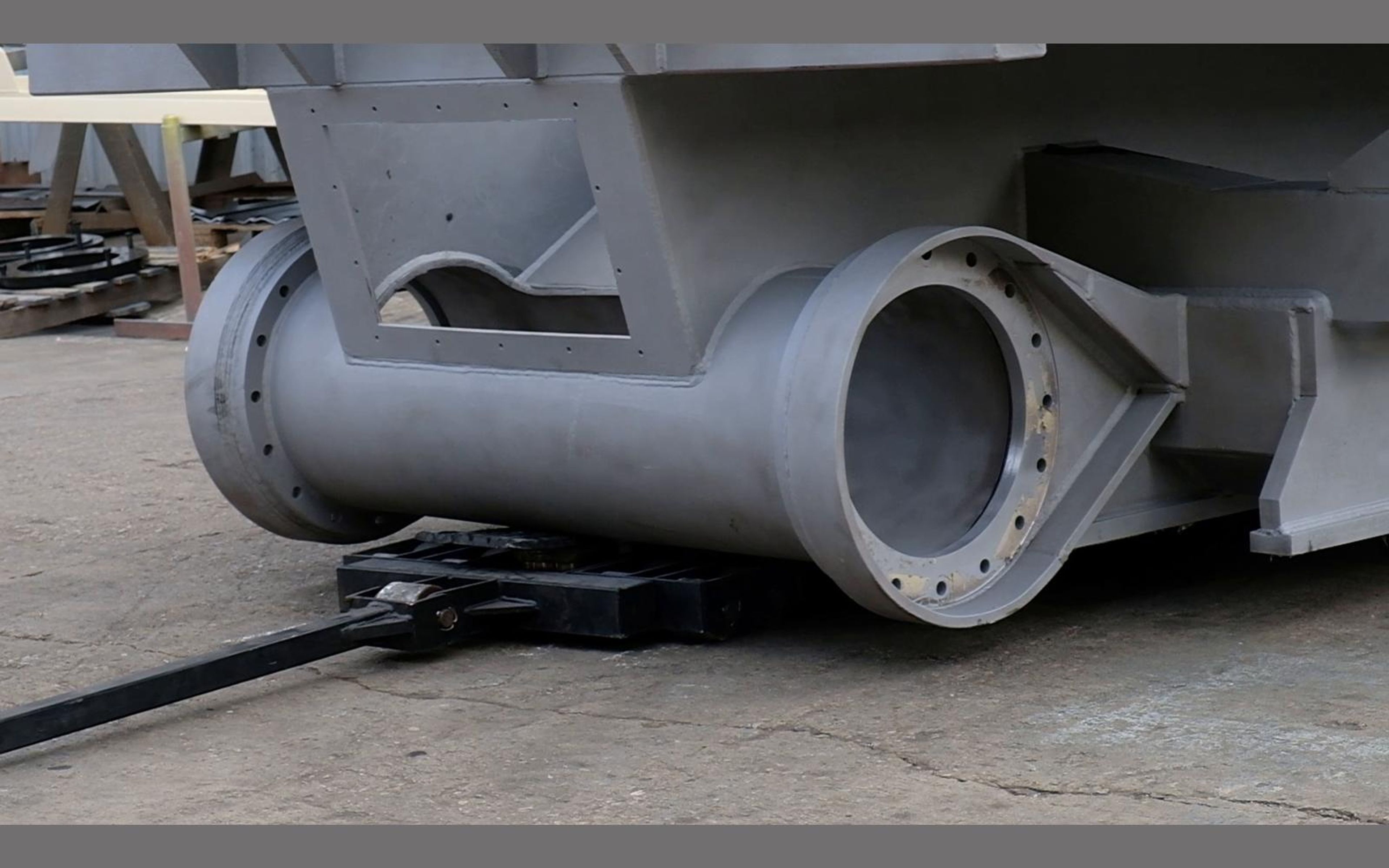 Grey primed steel cylinder housing