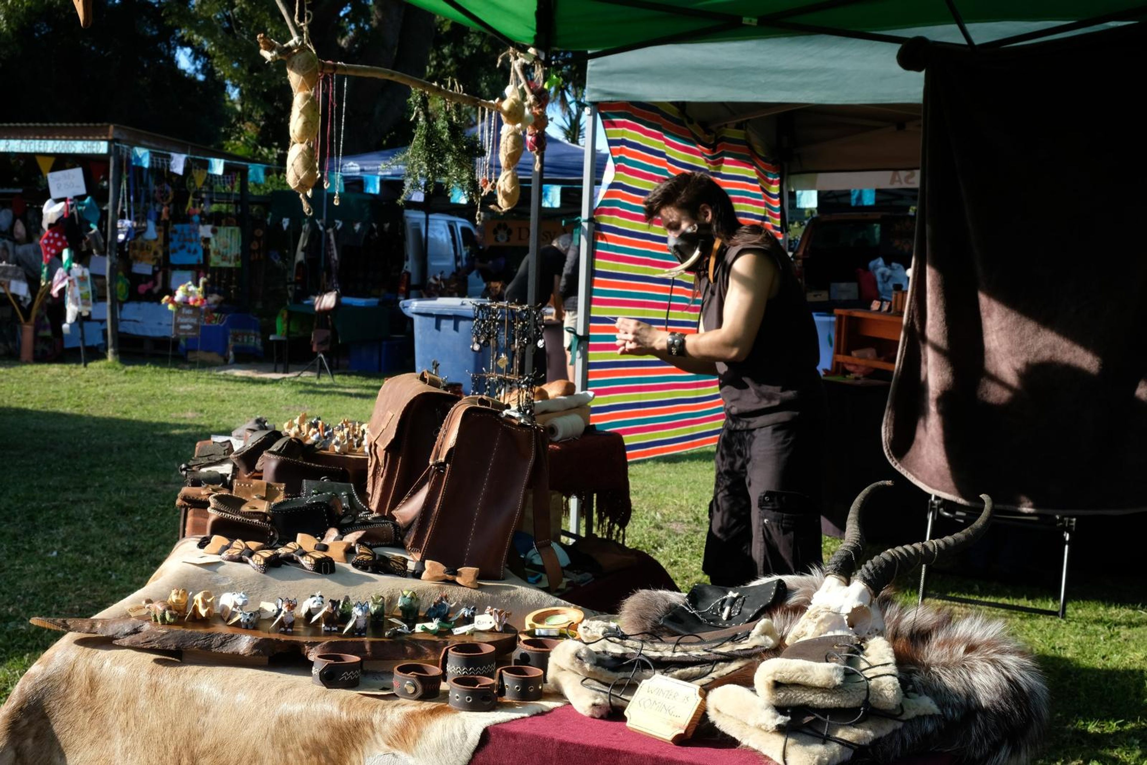 Juuks stall set up on the lawn at Windsong Boho market