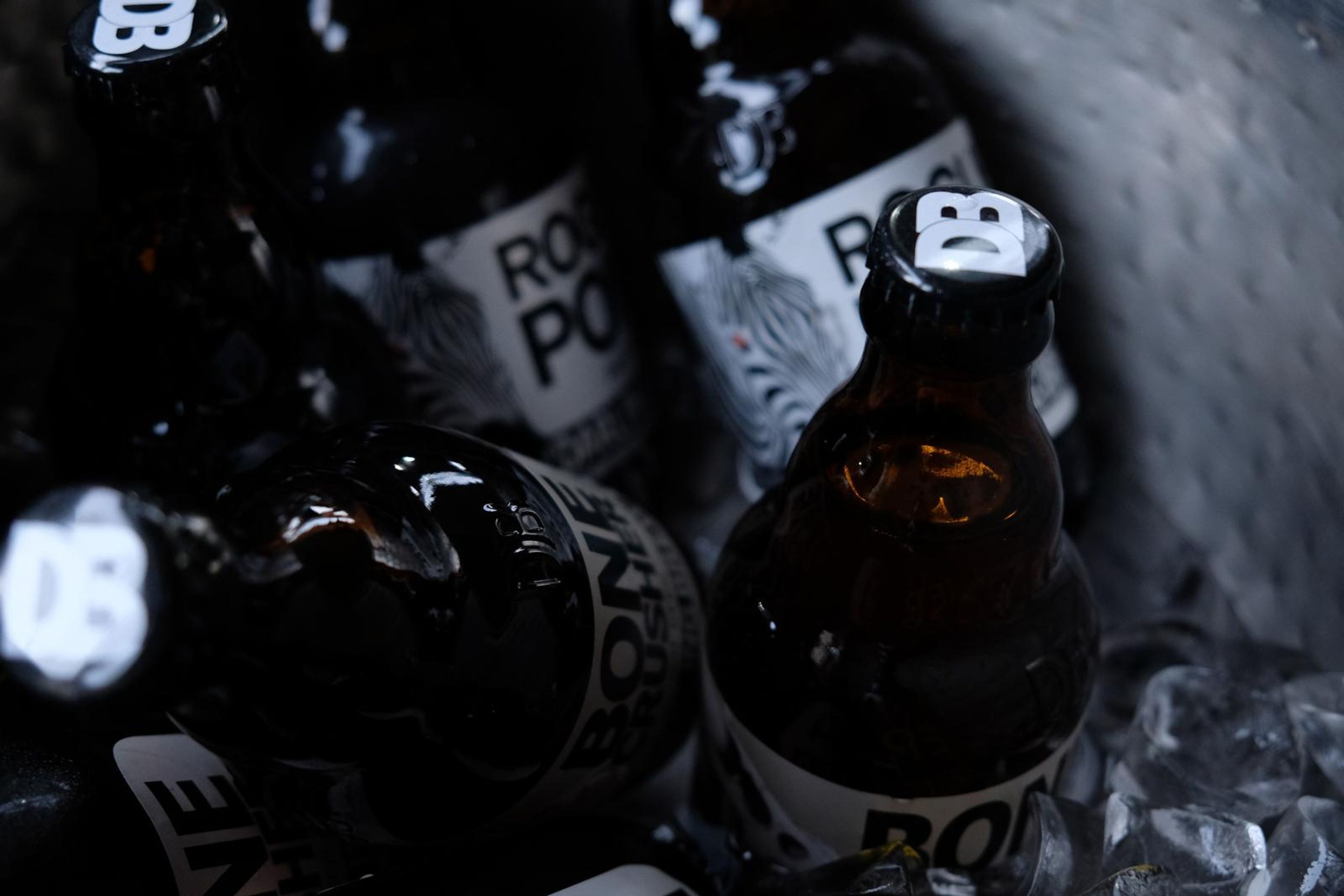 Bottles of Rockpool beer sitting in a silver ice bucket