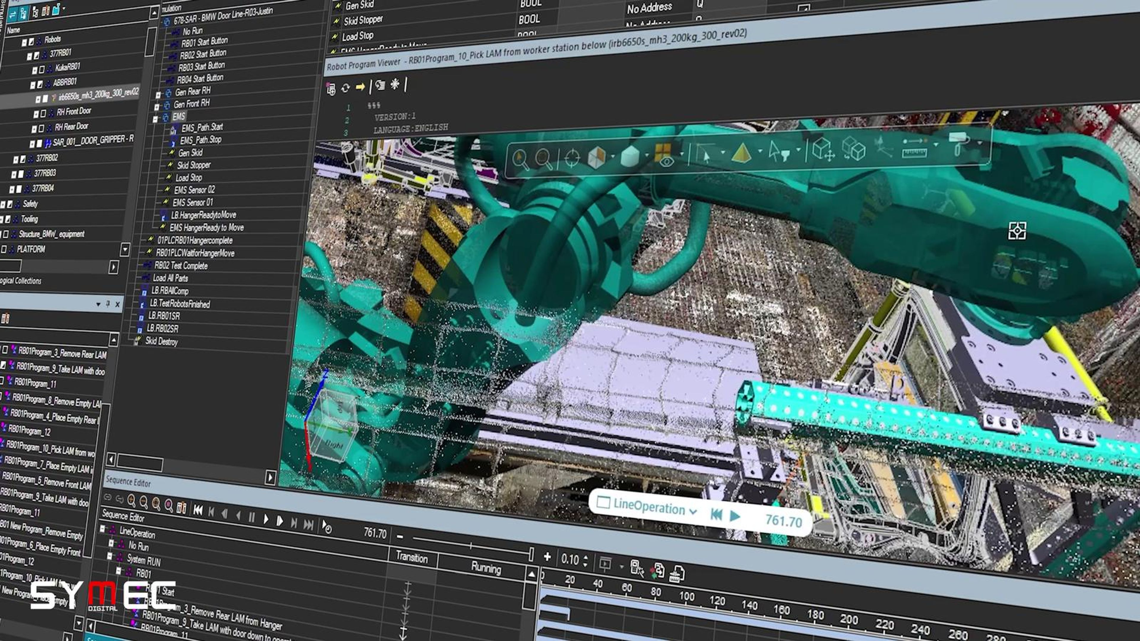 Teal robot in a factory simulation