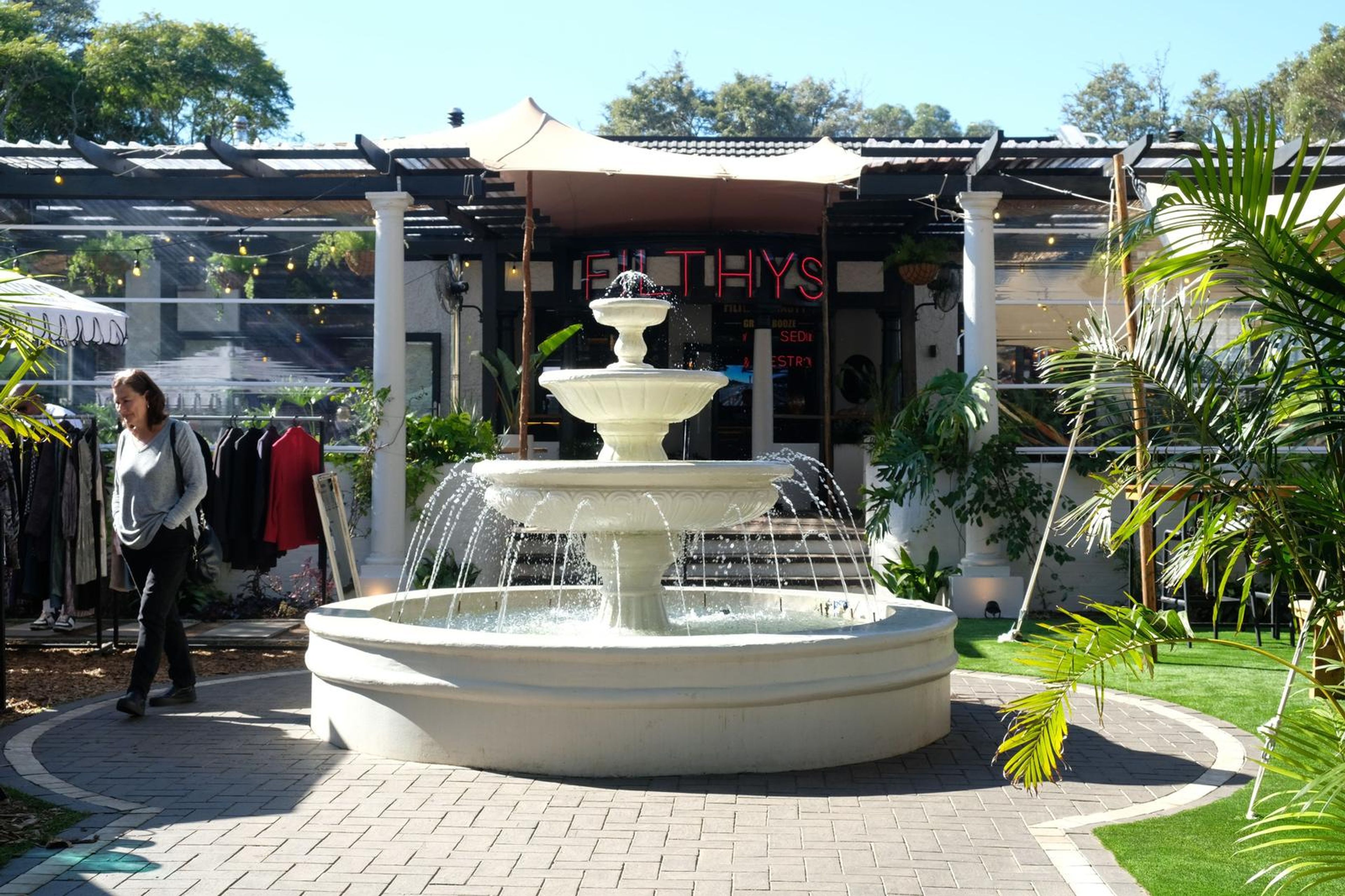 Fountain and courtyard at Filthy McNasty's market