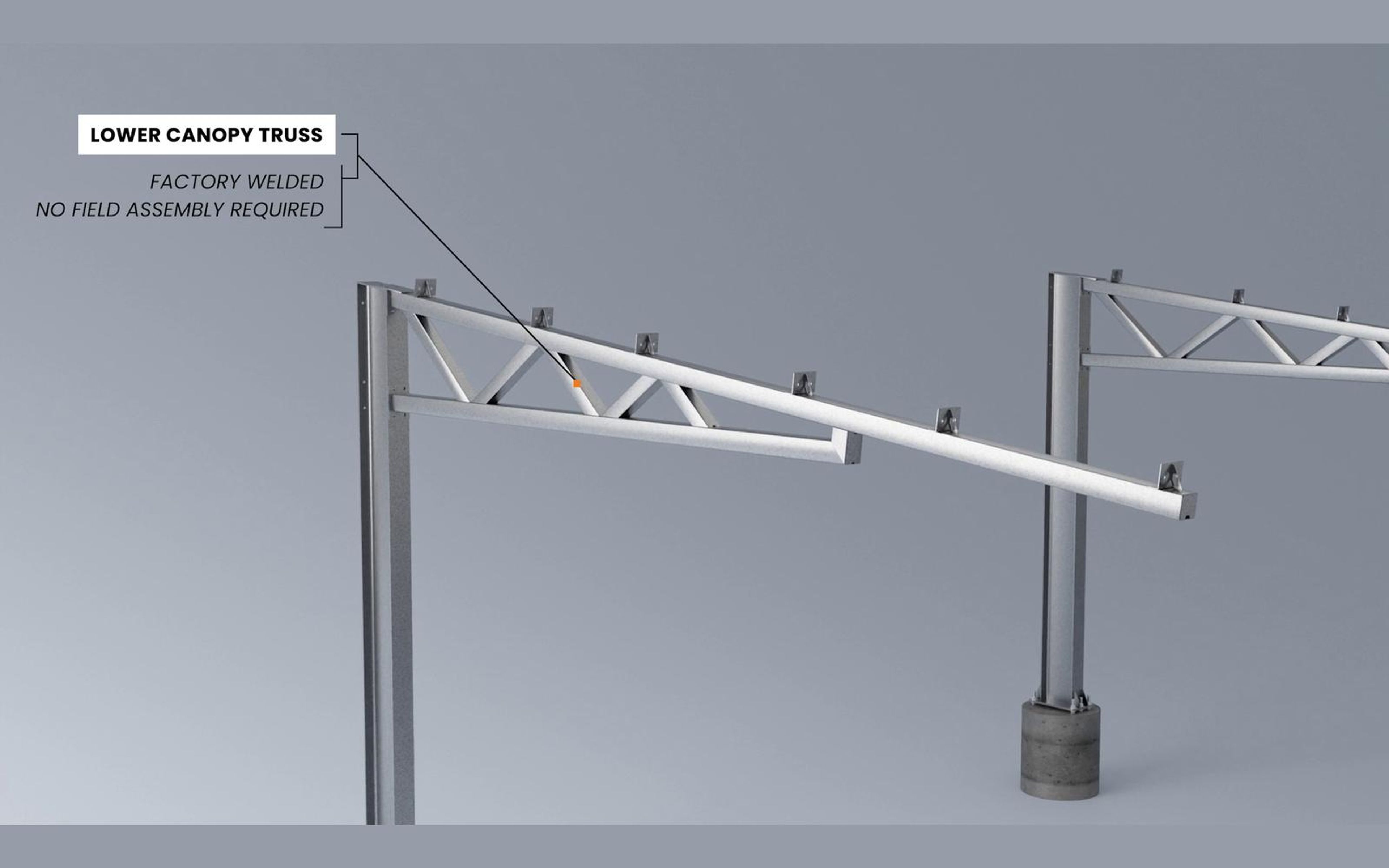 Callout naming a truss attachment on the topside with bolts floating above
