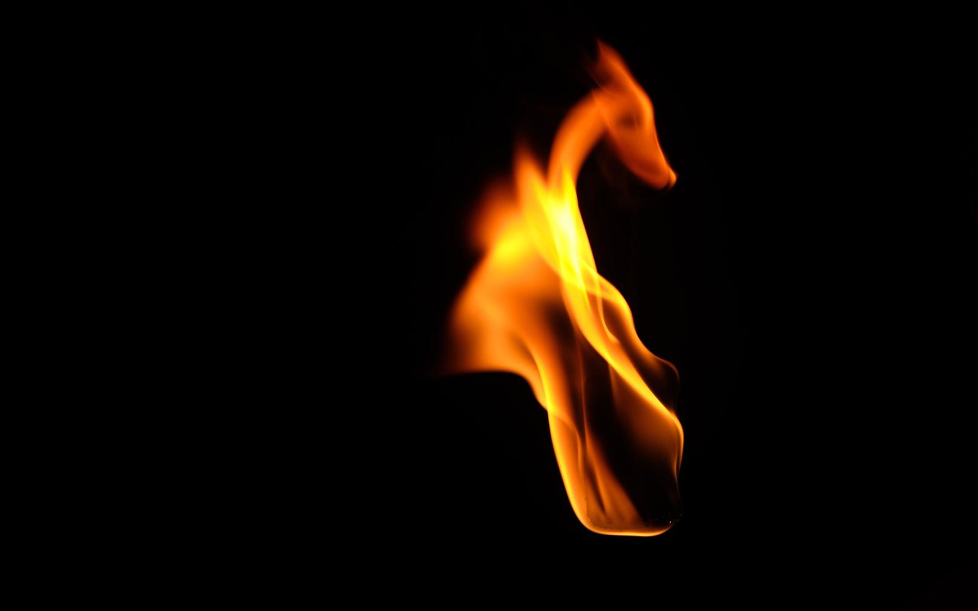 Flame with a curved hook-shaped tip leaning to the left