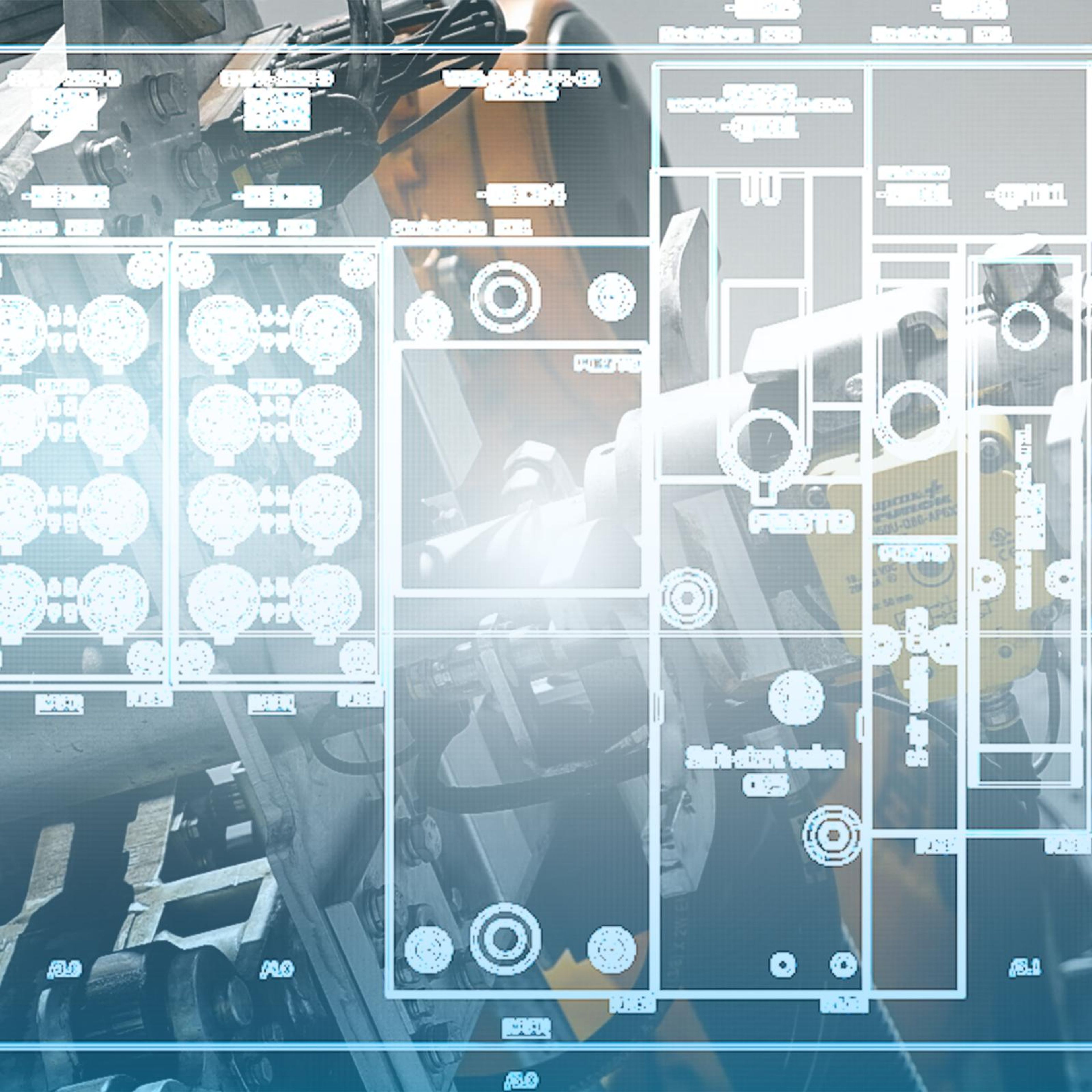 Square version of the pale technical backdrop with a blue gradient