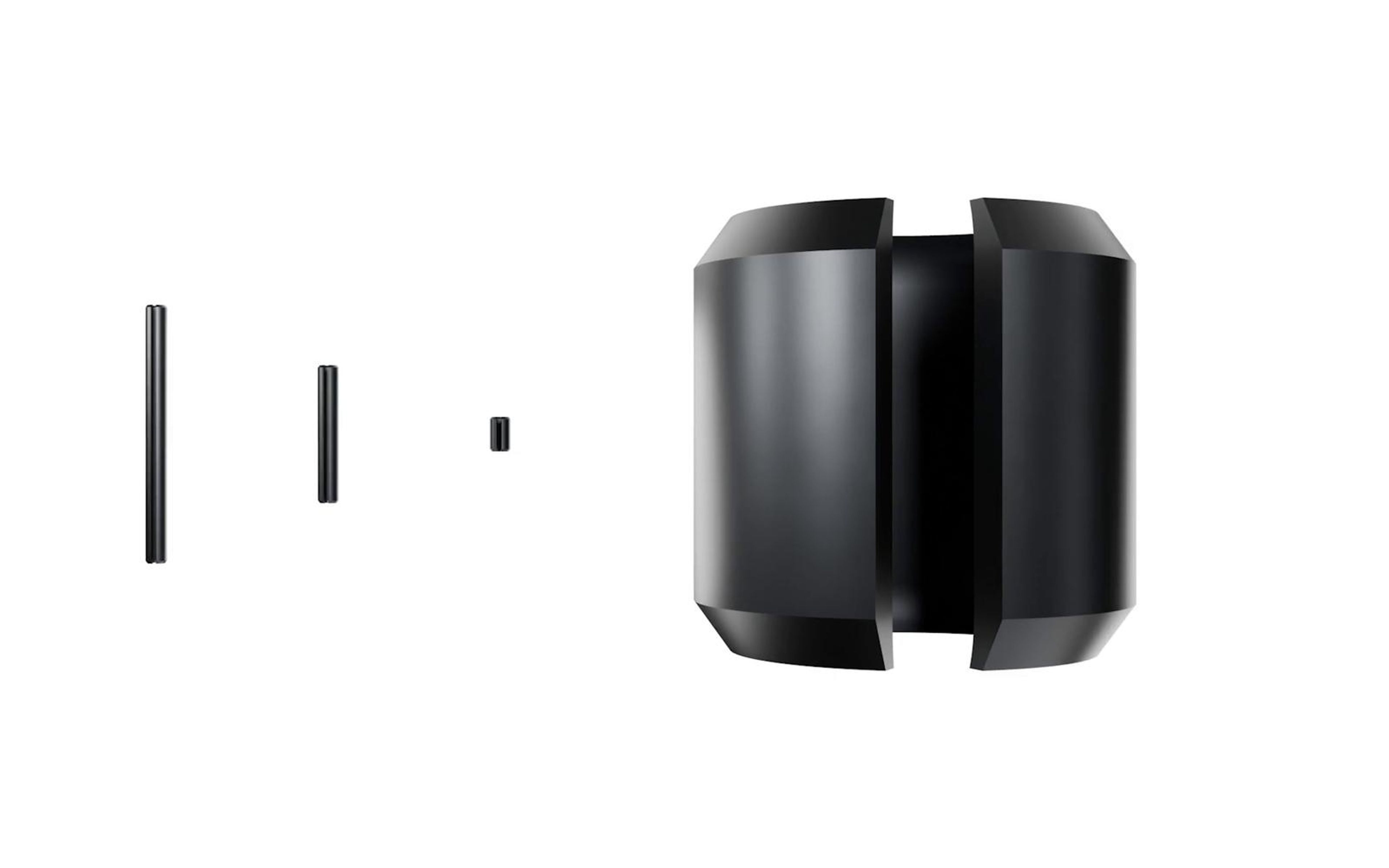 Two long black roll pins on white