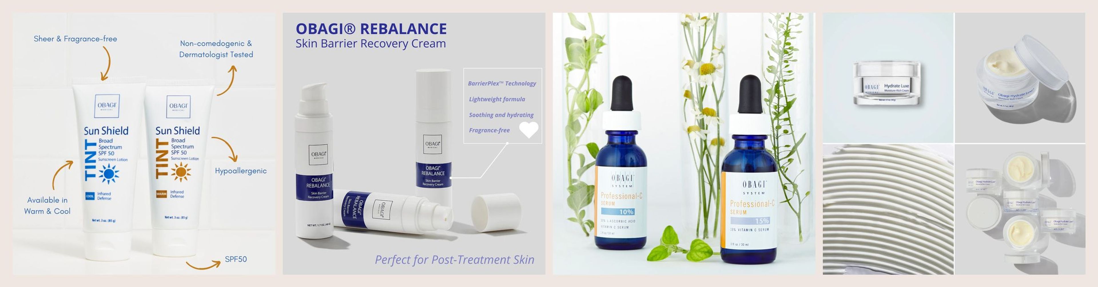 Four designed Obagi product posts for Emily Aesthetics