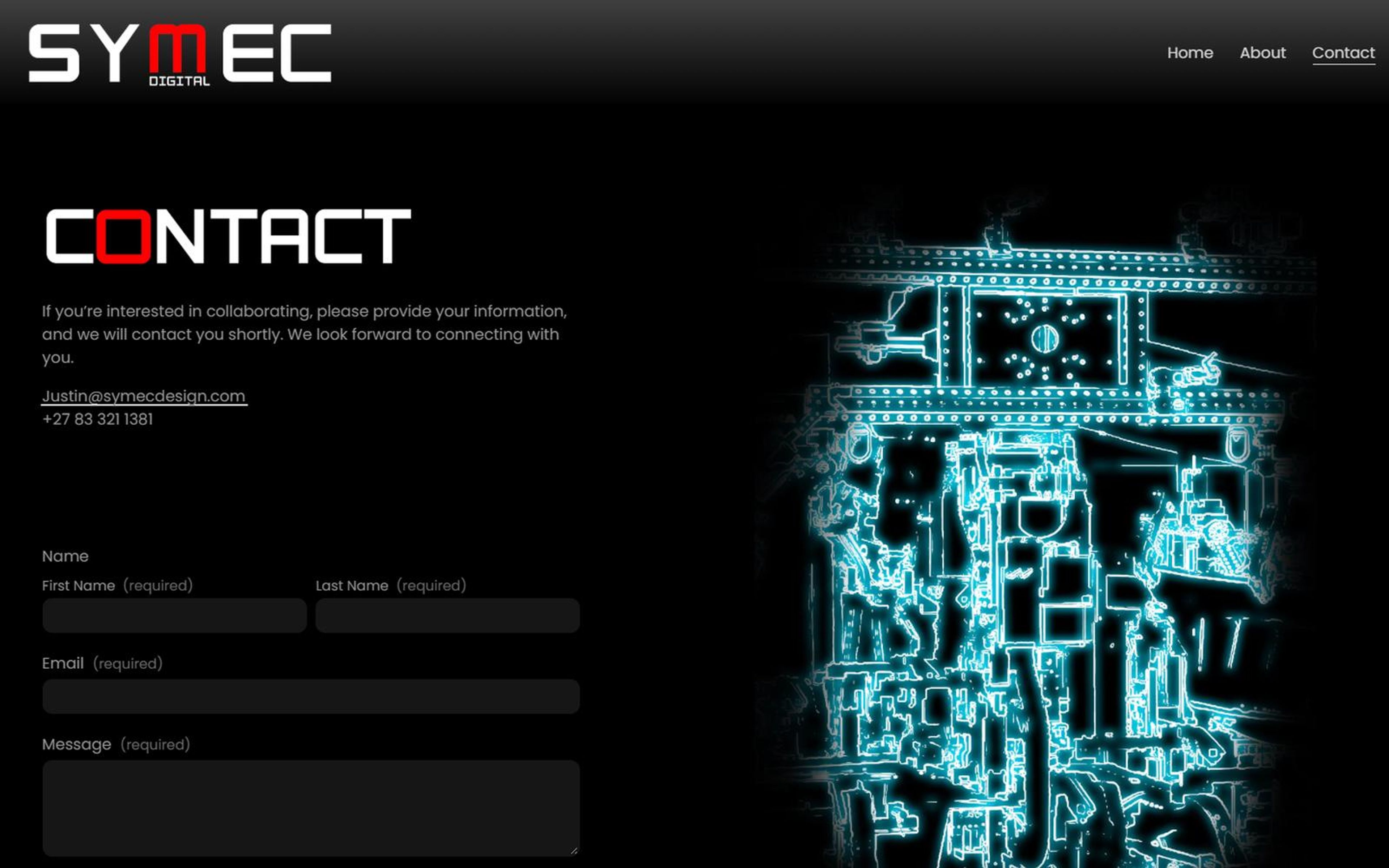 Contact page with the heading, contact details and the enquiry form
