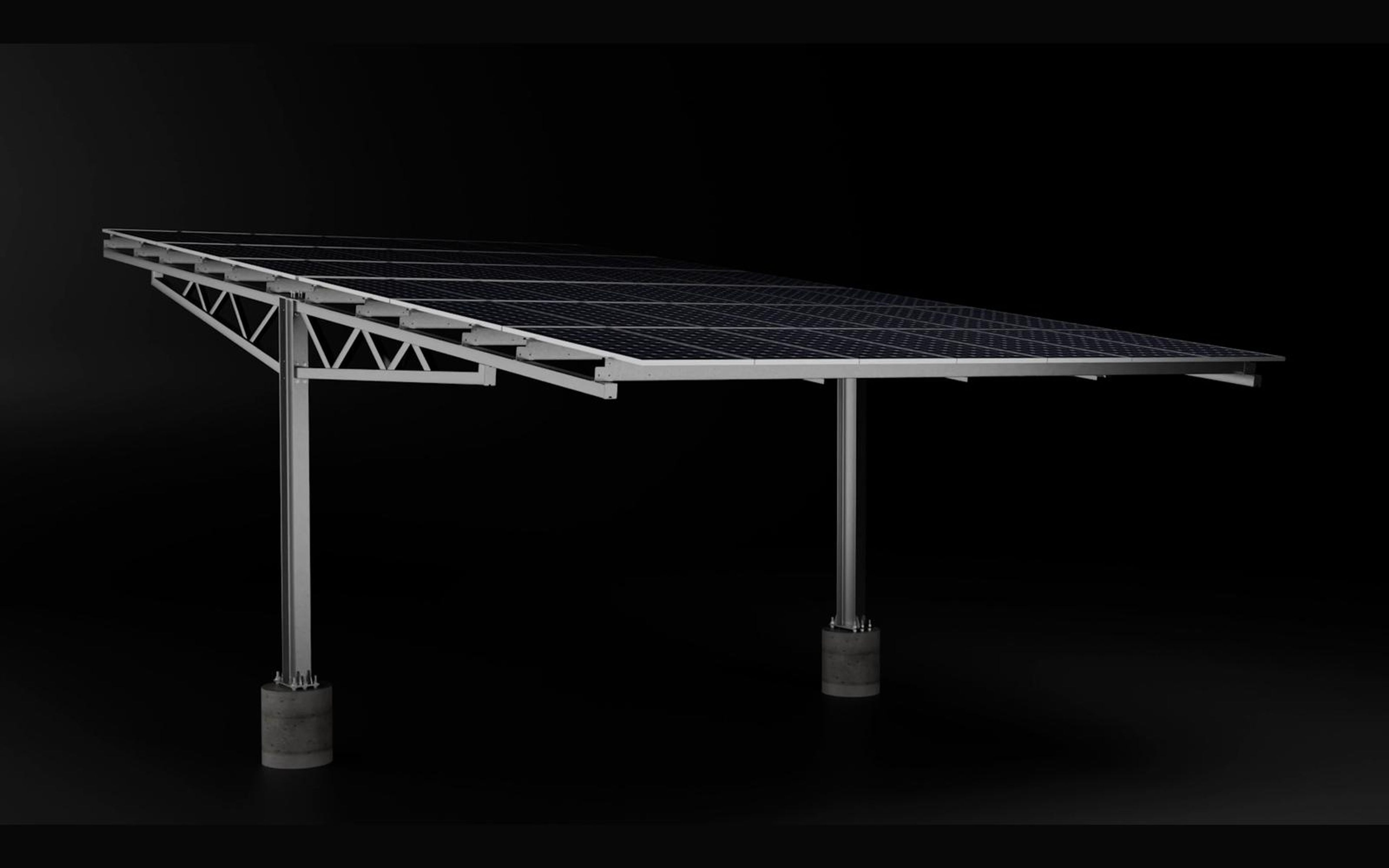 Y-canopy carport with a solar roof on two columns