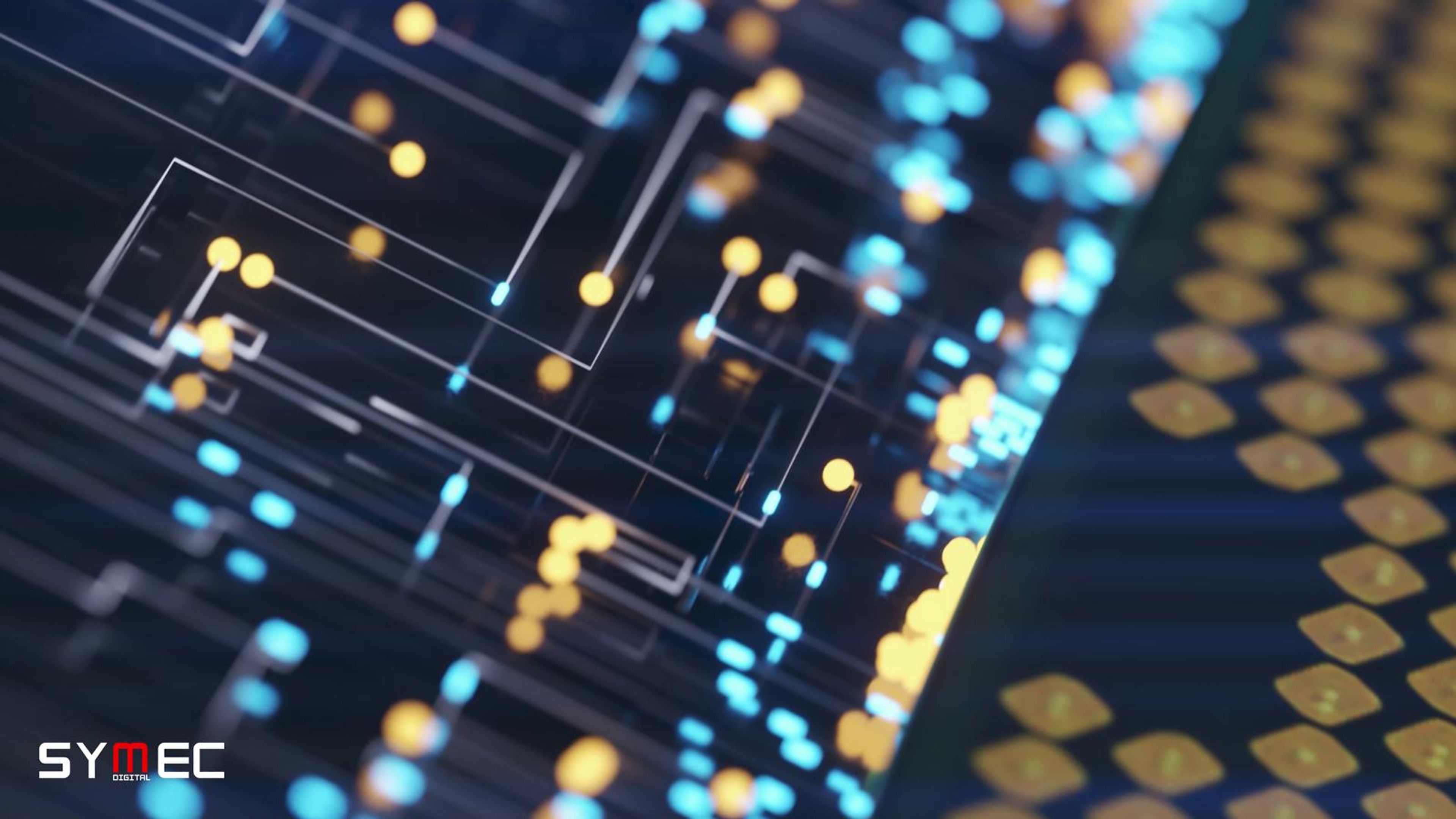 Macro view of glowing circuit board traces
