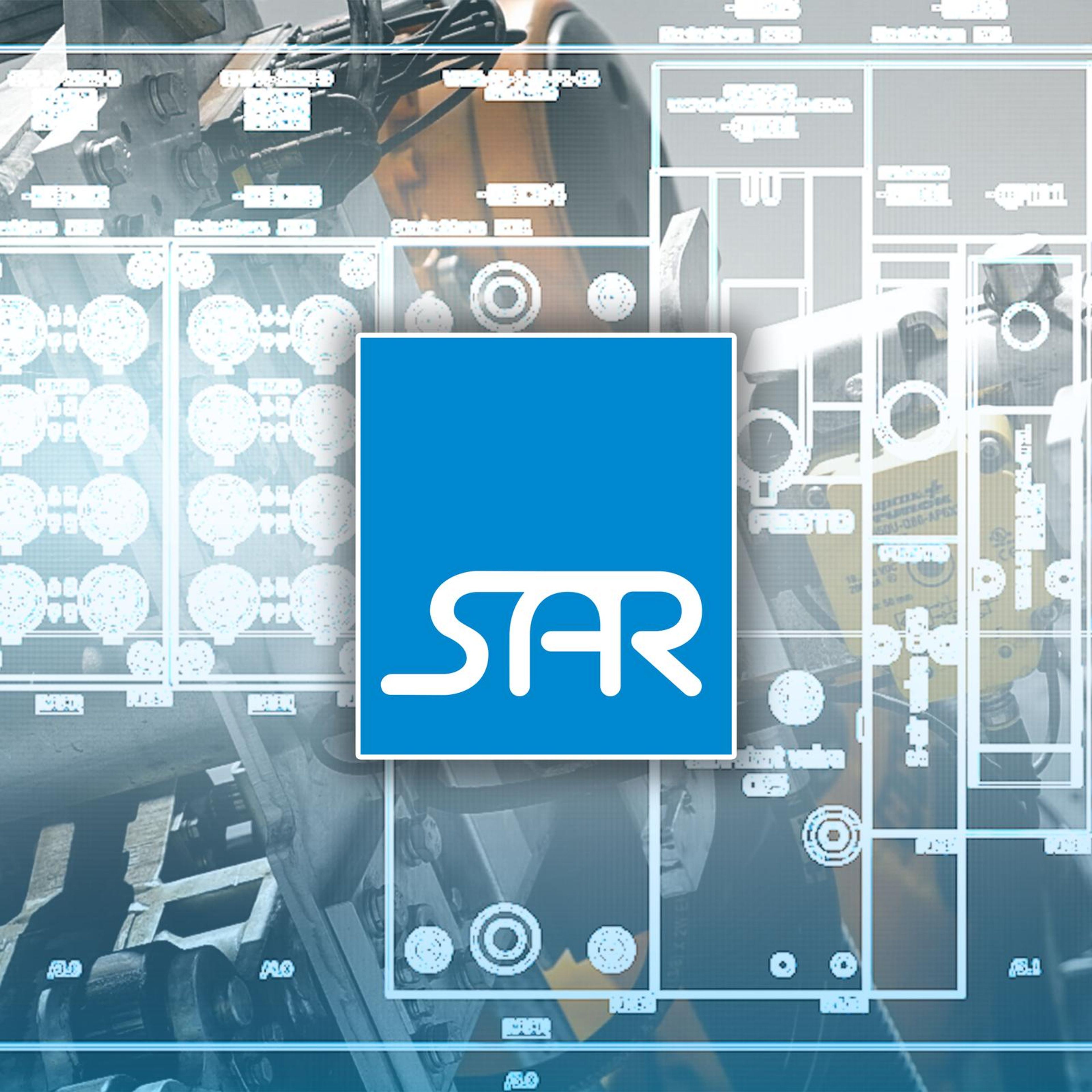 Square version of the SAR logo tile over a pale technical backdrop