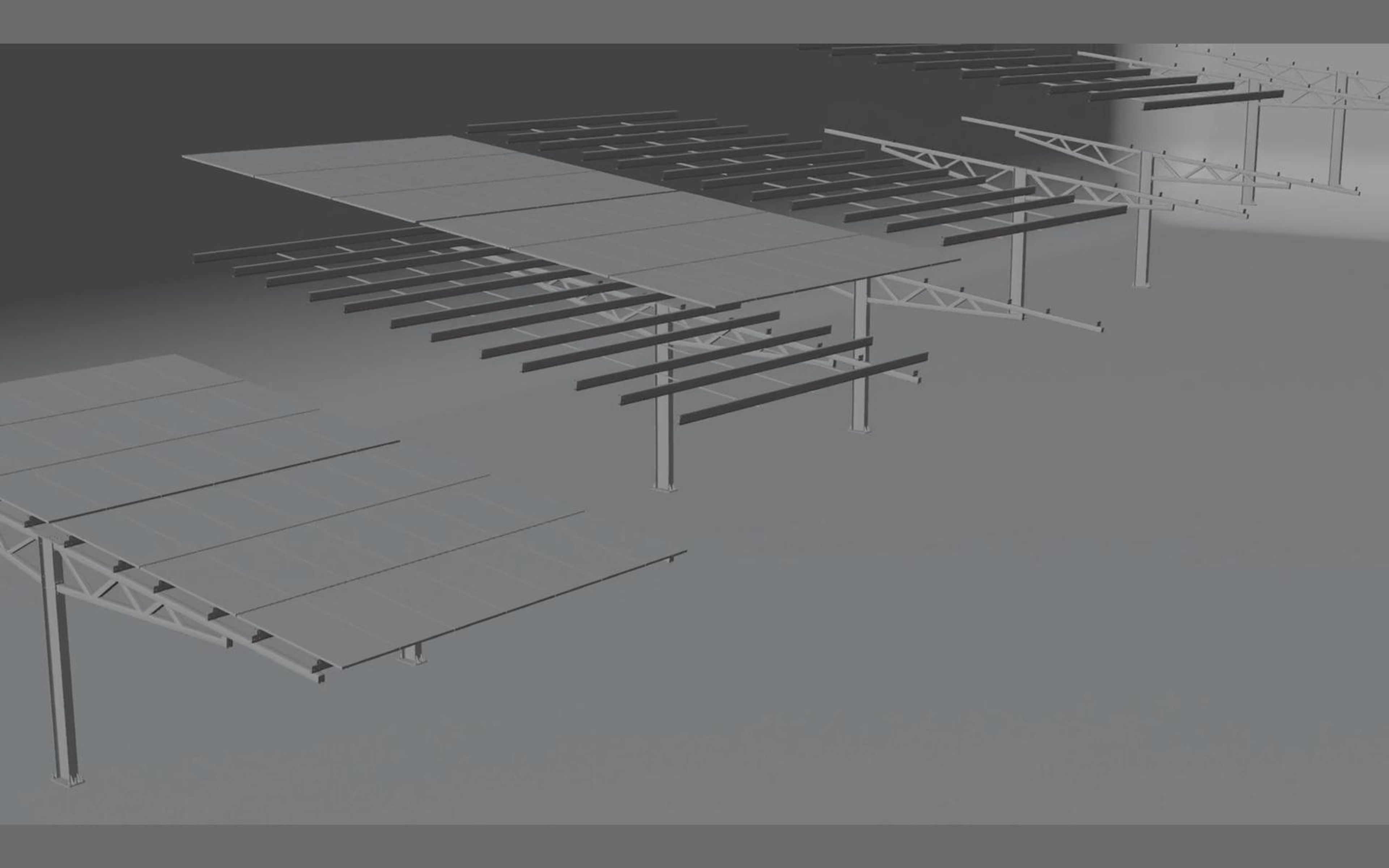 Canopy frame and rails in grey clay render