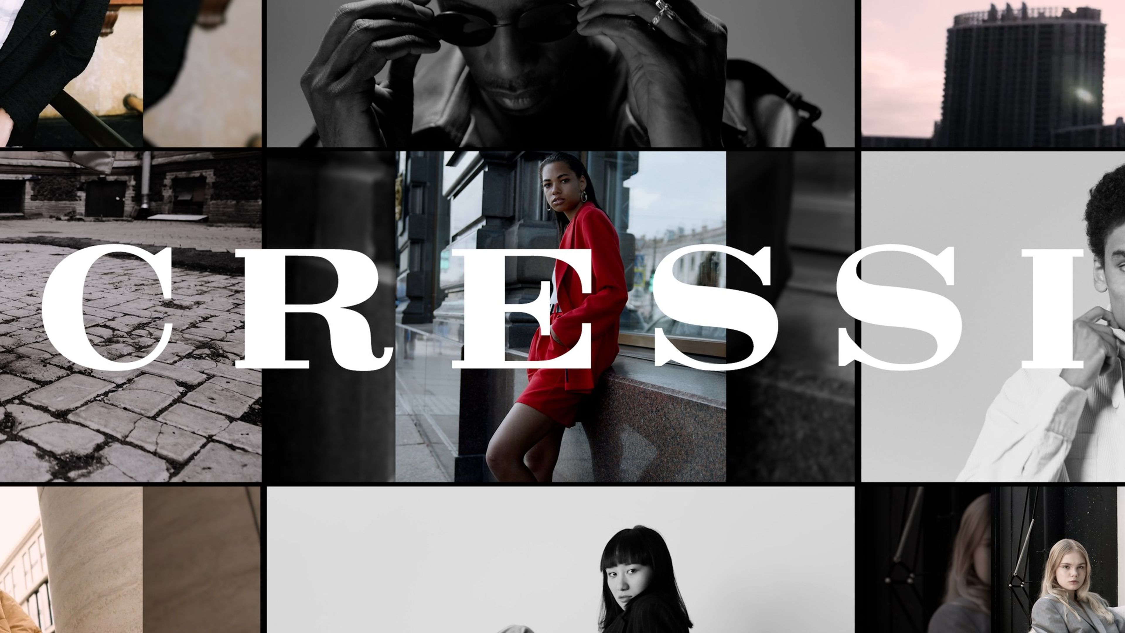 A grid of fashion clips behind the CRESSI wordmark