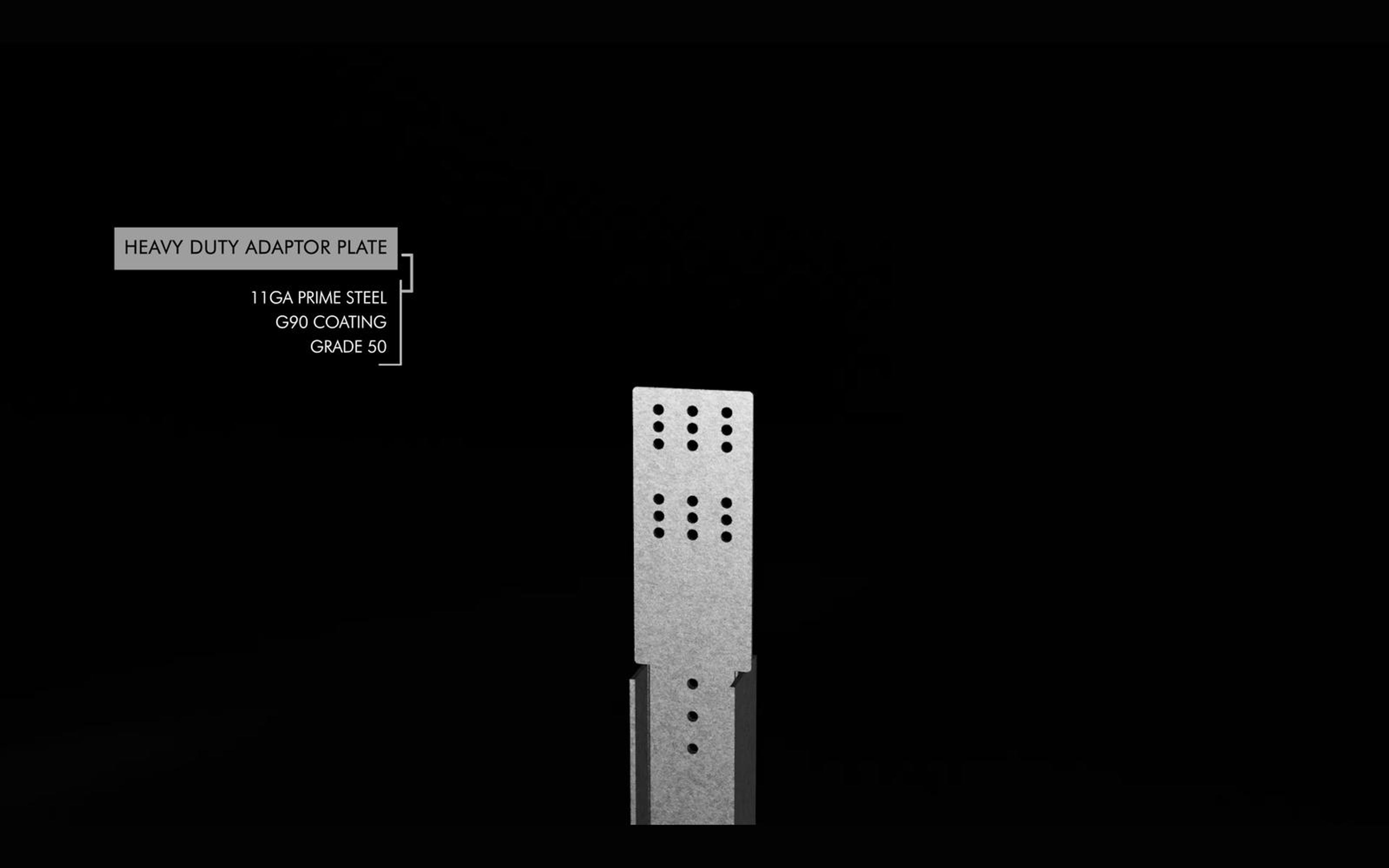 Callout naming a heavy duty adaptor plate on a post