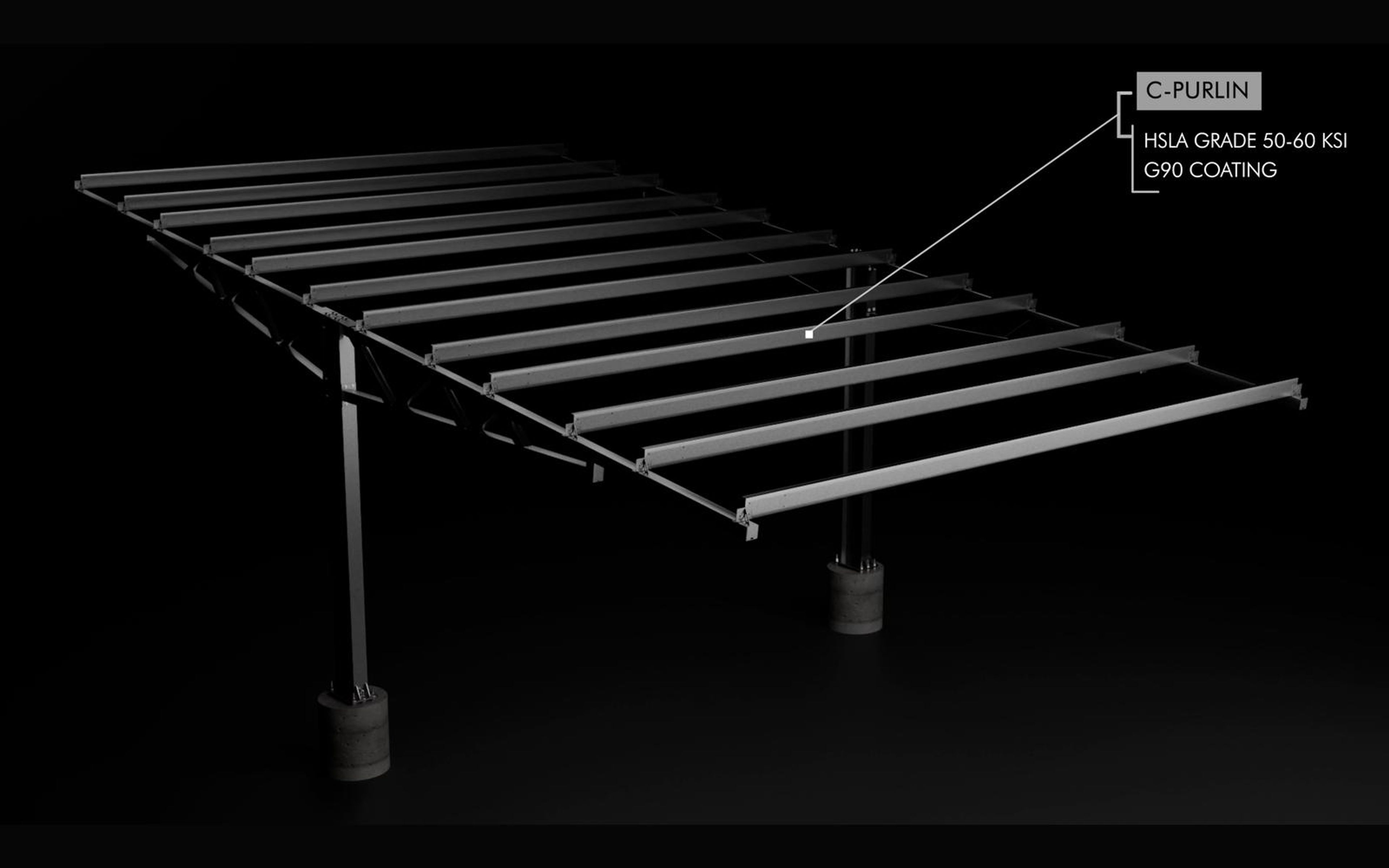 Callout naming a C-purlin on the underside of a canopy