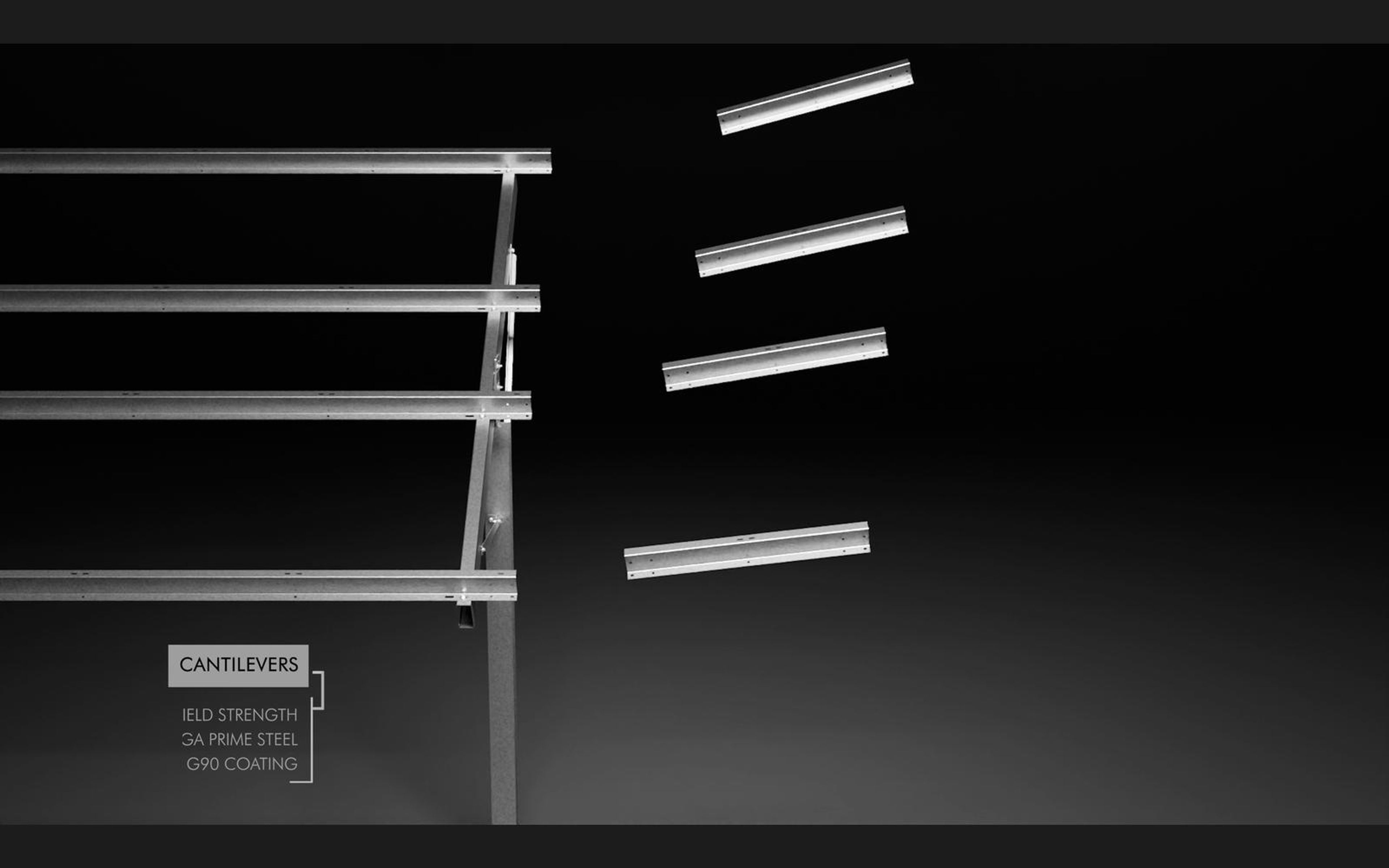 Callout naming cantilevers on a mounting frame with loose rails
