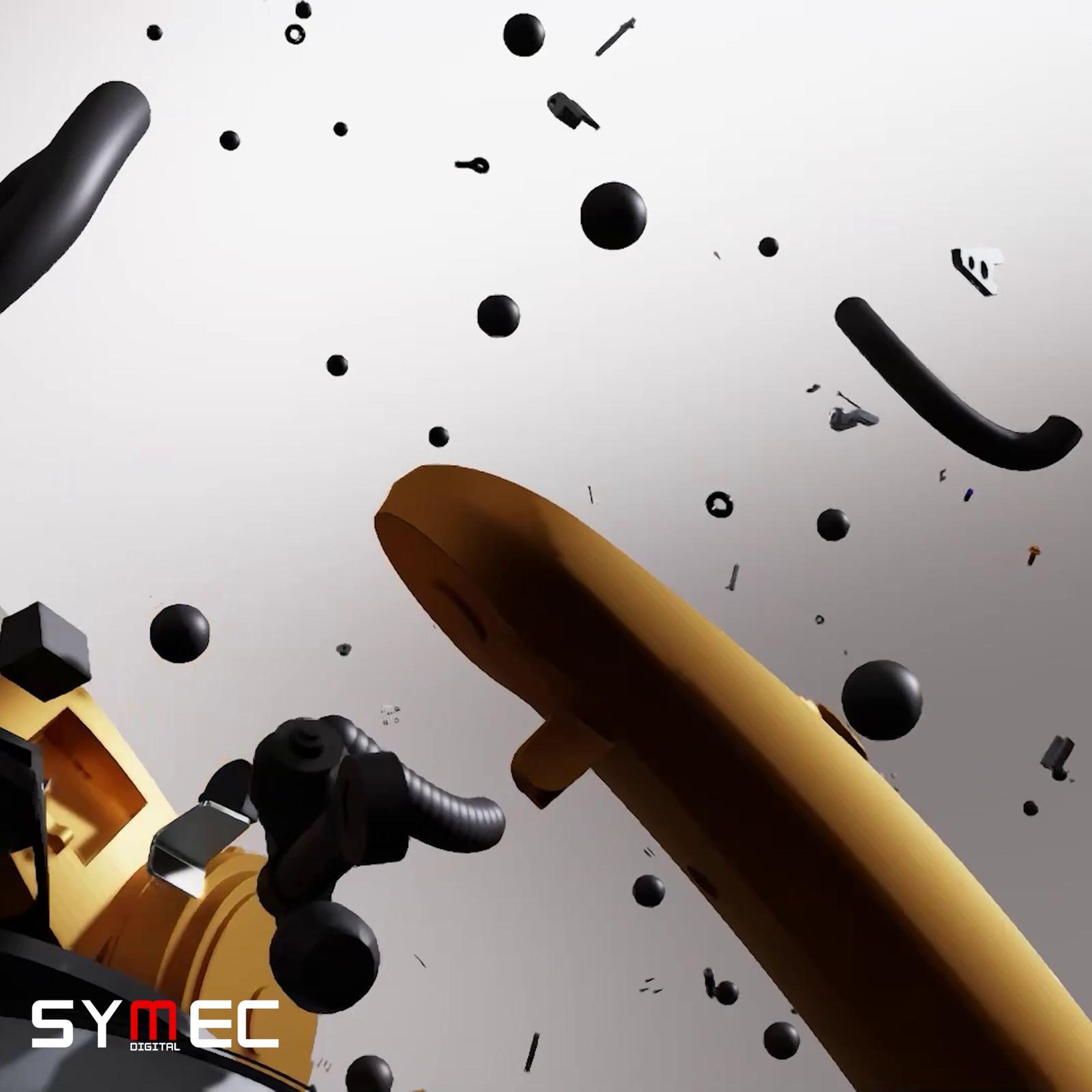 Square cut of a gold robot arm breaking apart
