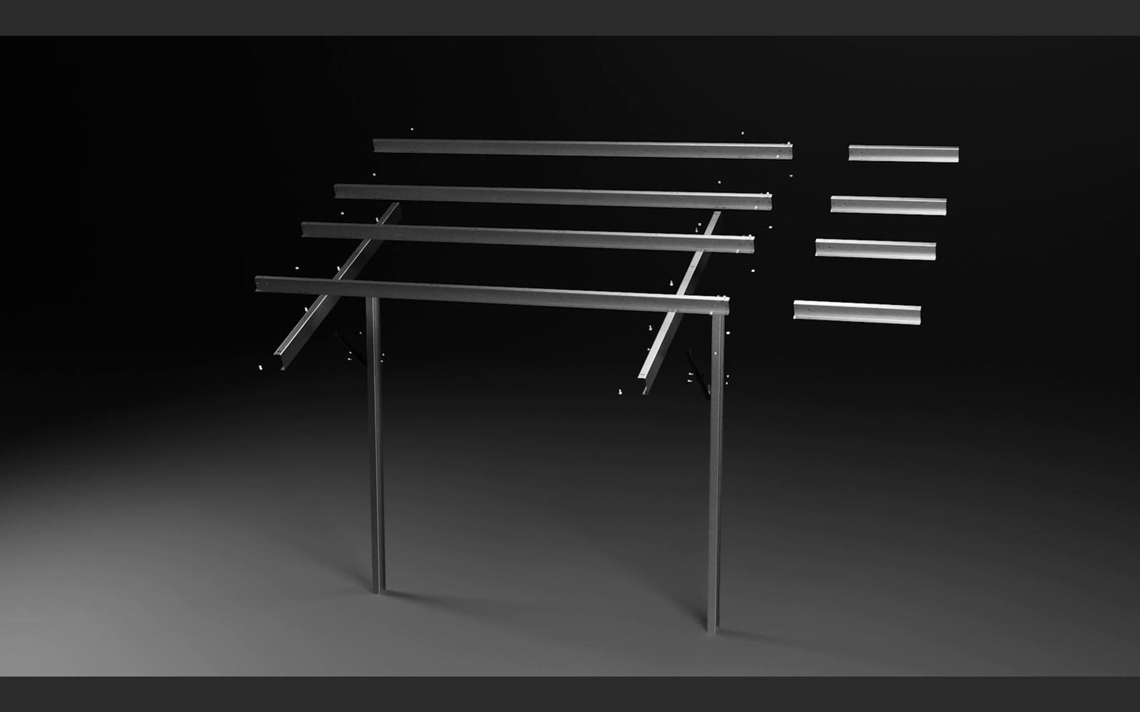 Solar mounting frame with rails separated from their clamps