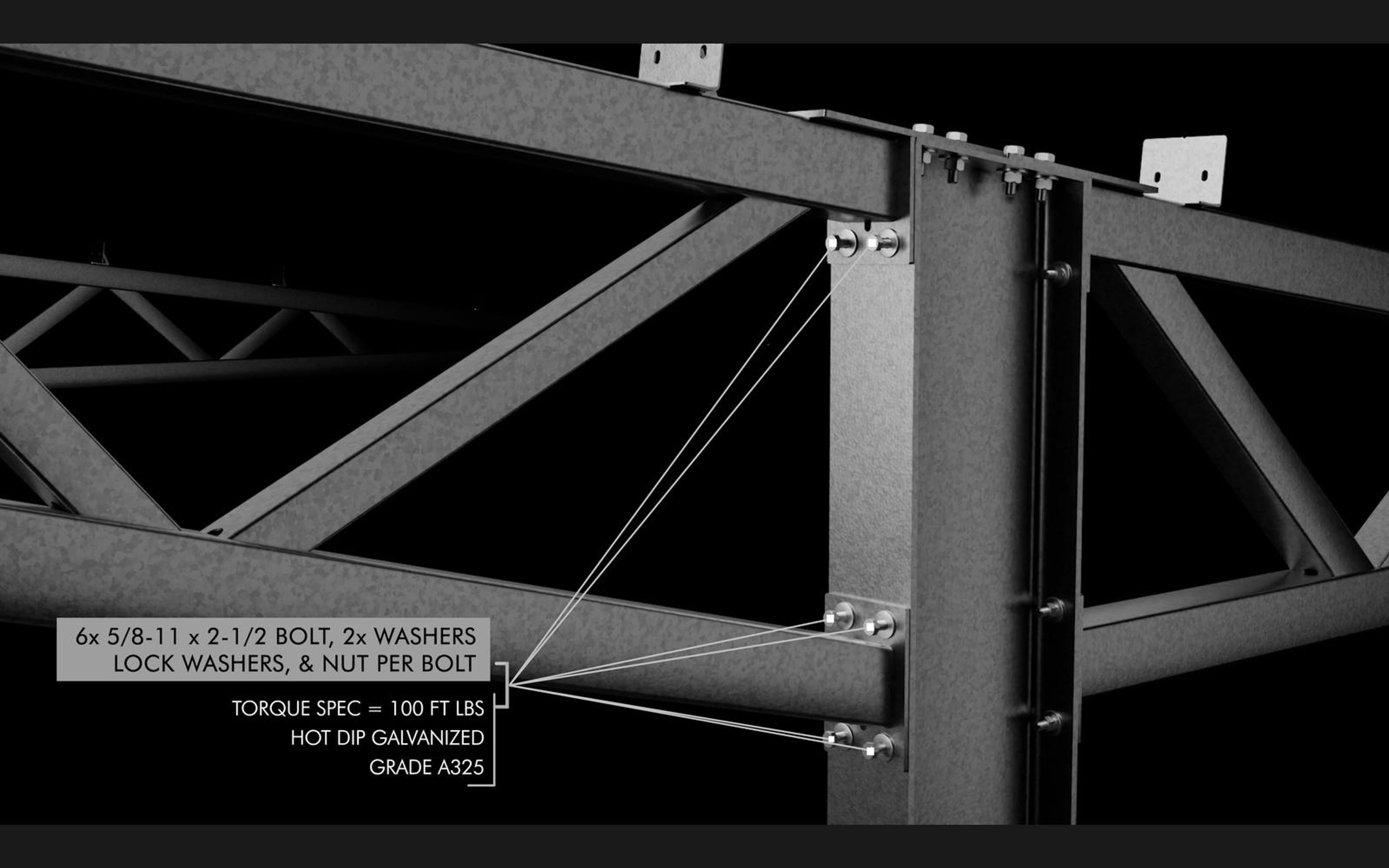 Callout on bolts and torque specification at a truss and column joint