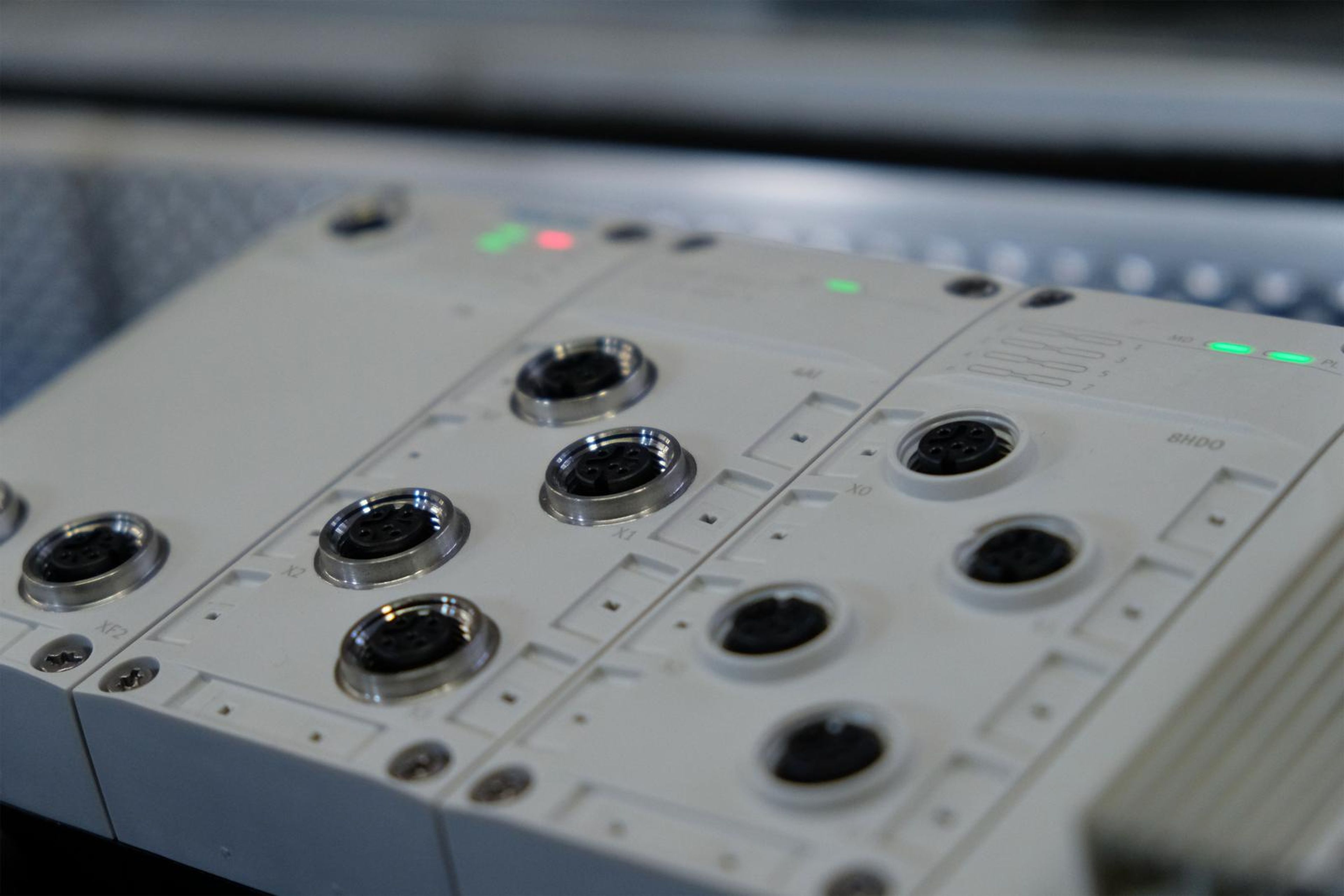 Festo valve manifold with ports in soft focus