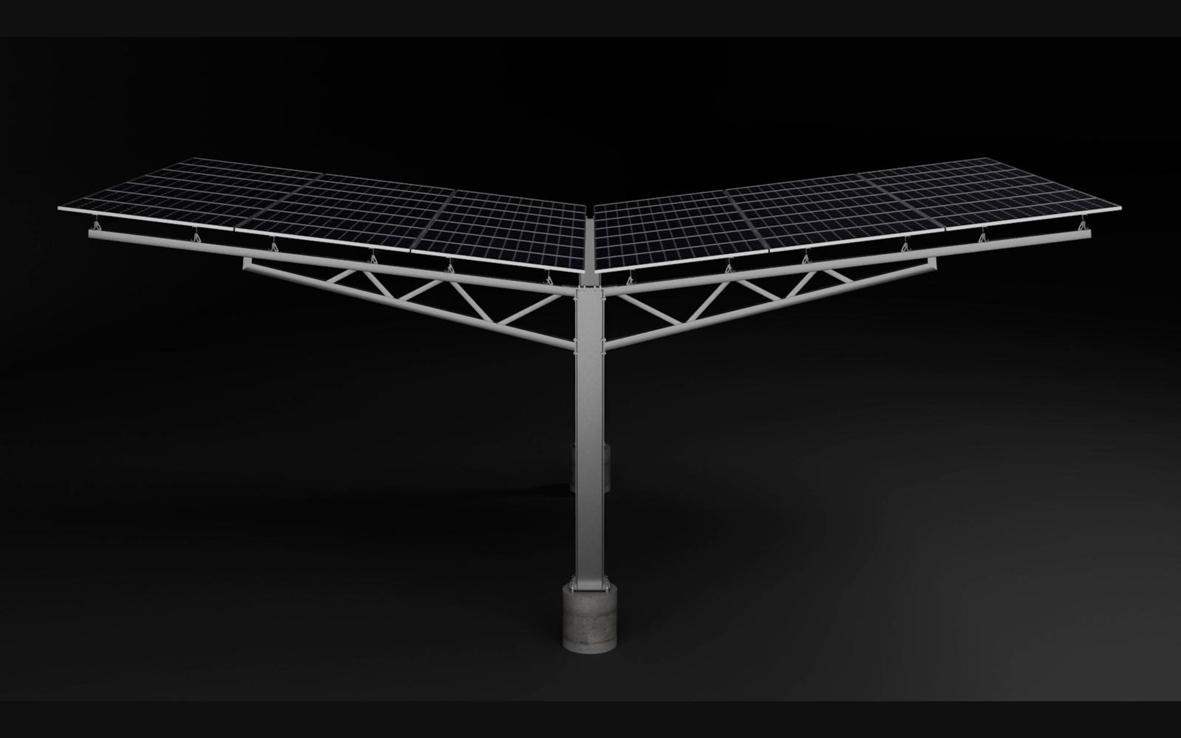 Y-canopy carport spreading its solar roof from a central column
