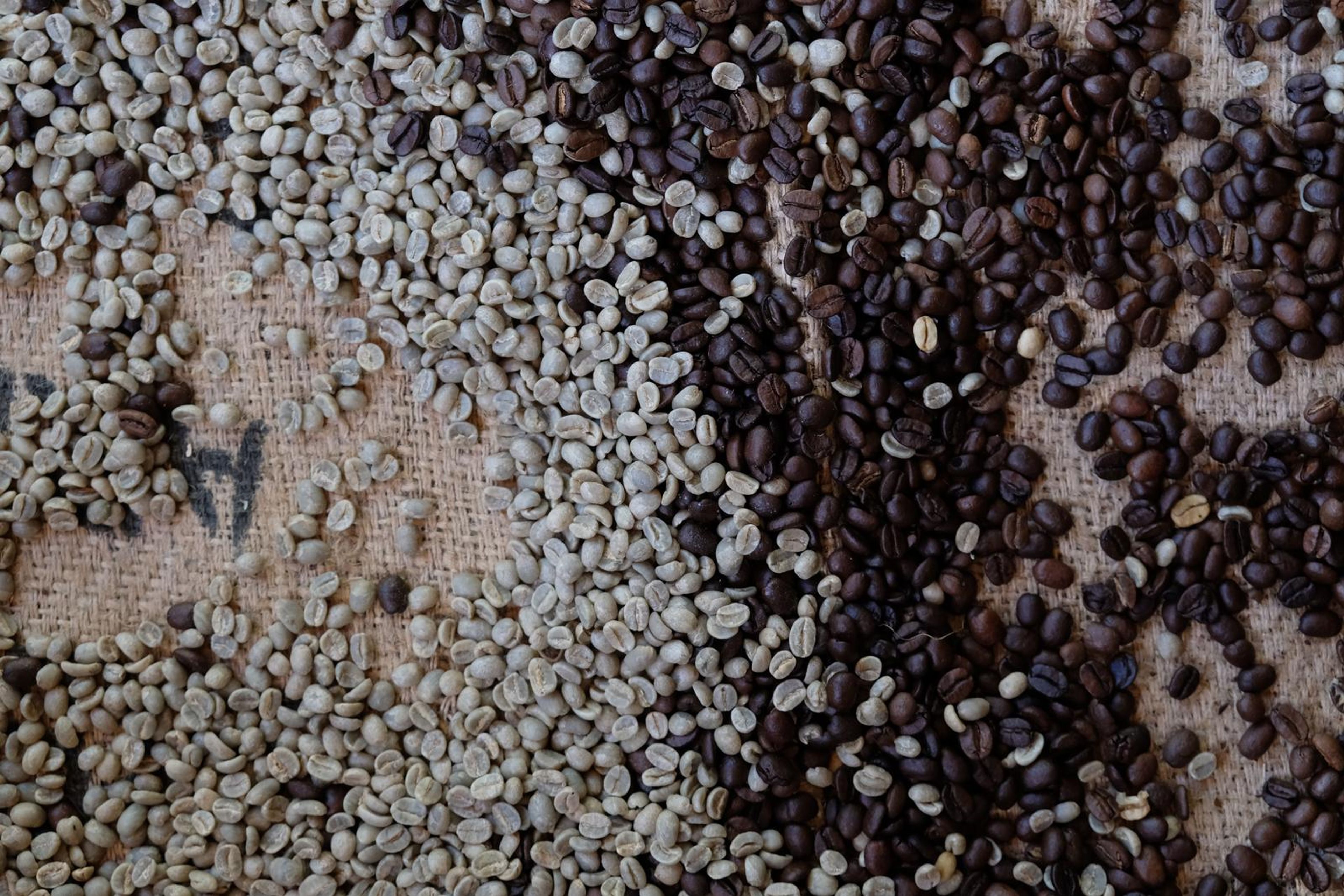Death By Coffee creative product photography of coffee, beans and branded bags