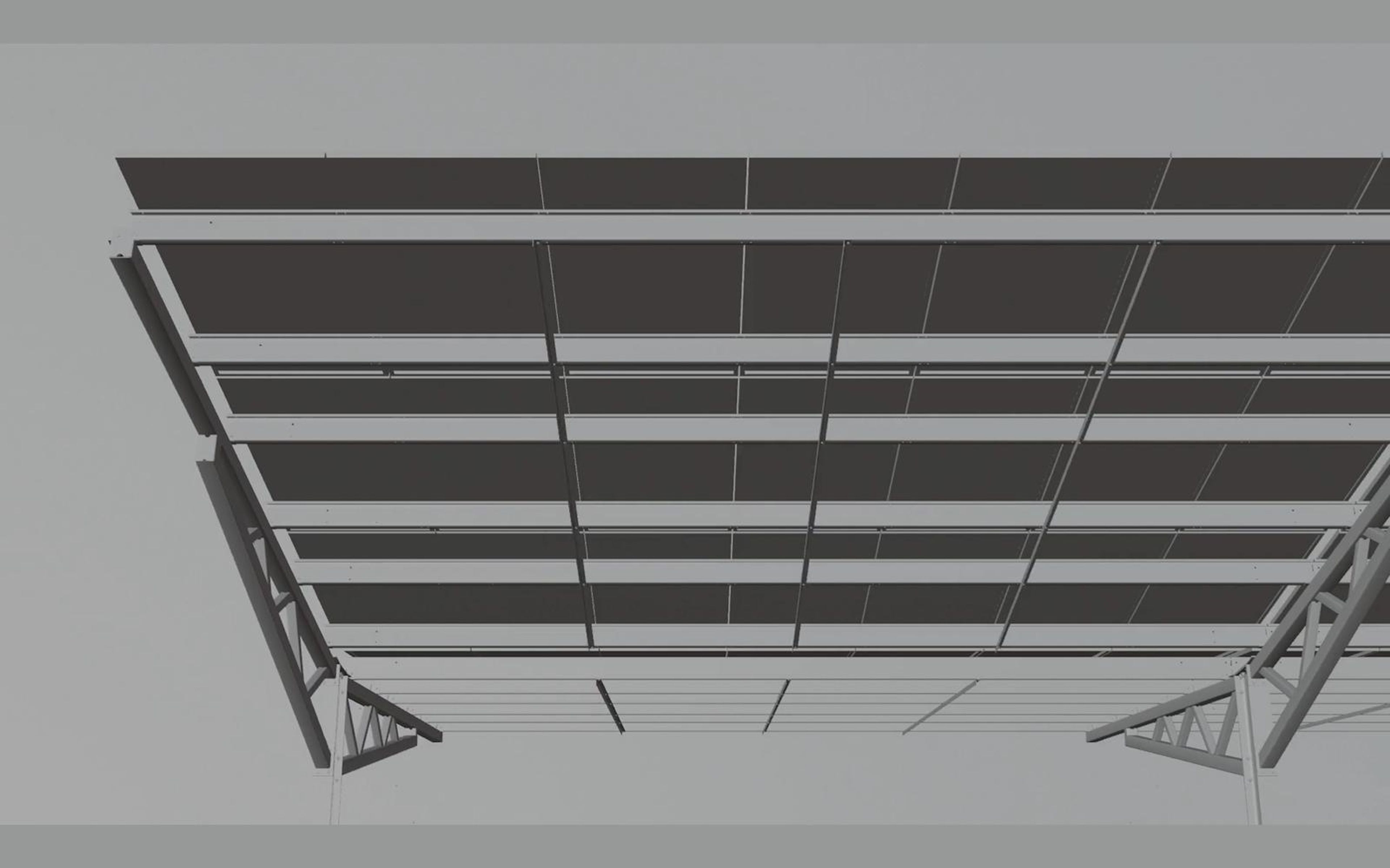 Underside of a canopy frame in grey clay render