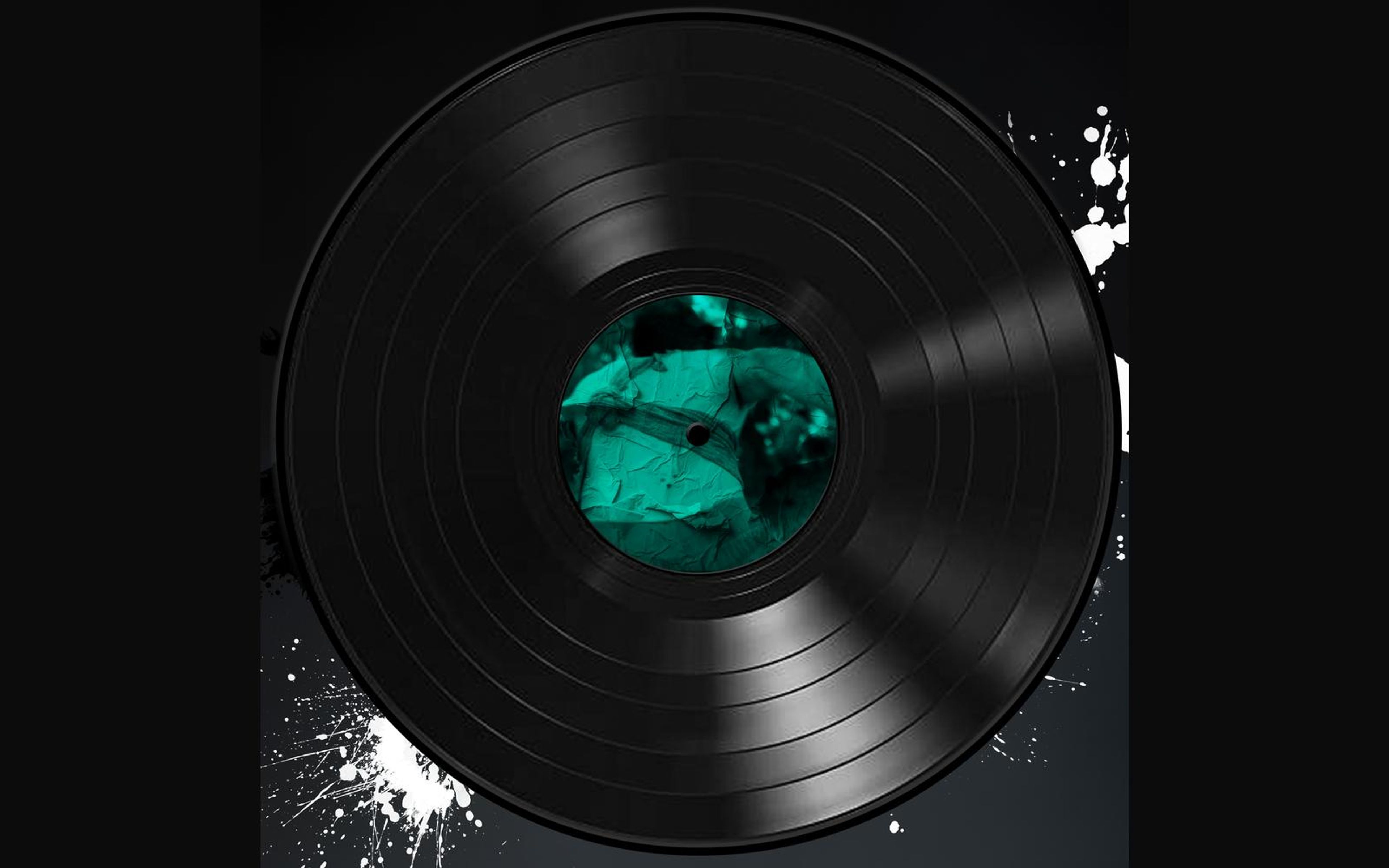Vinyl record sleeve with a teal crumpled texture on the centre label