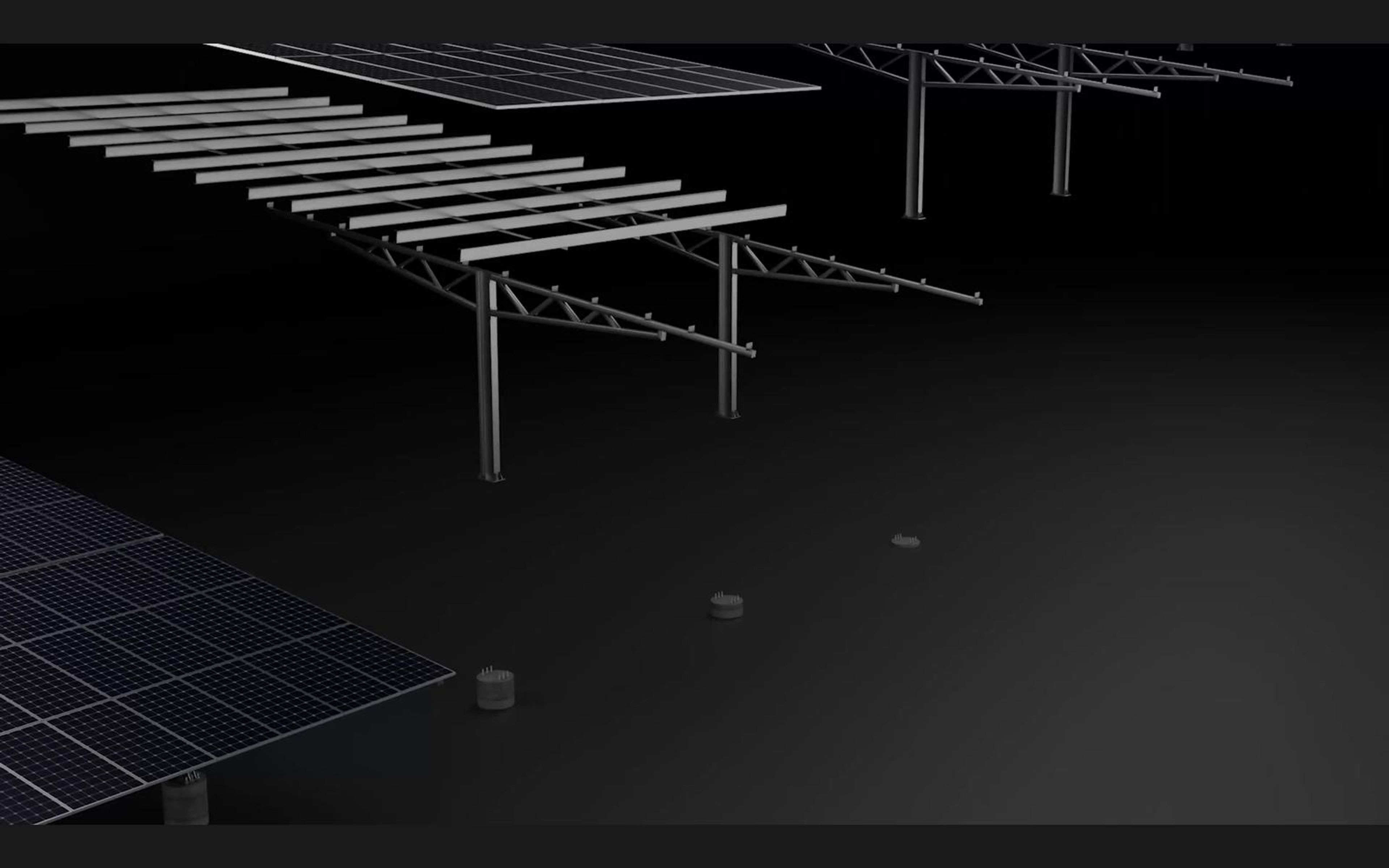Rows of solar mounting frames with panels being added