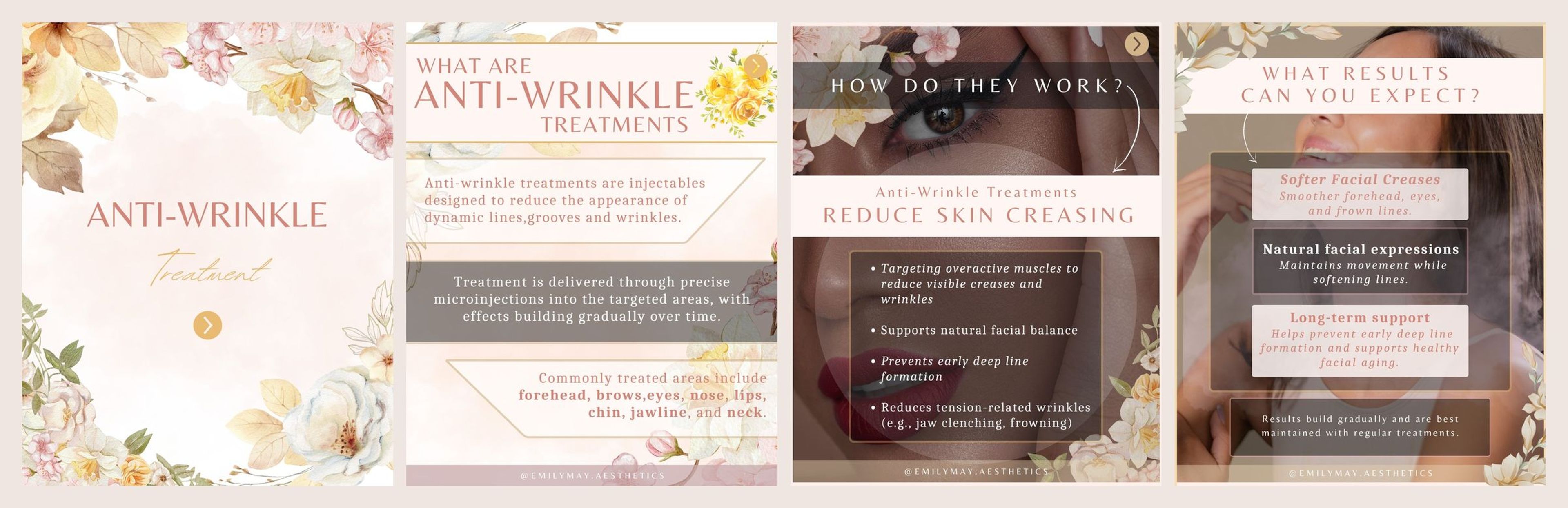The four slides of the anti-wrinkle treatment highlight carousel