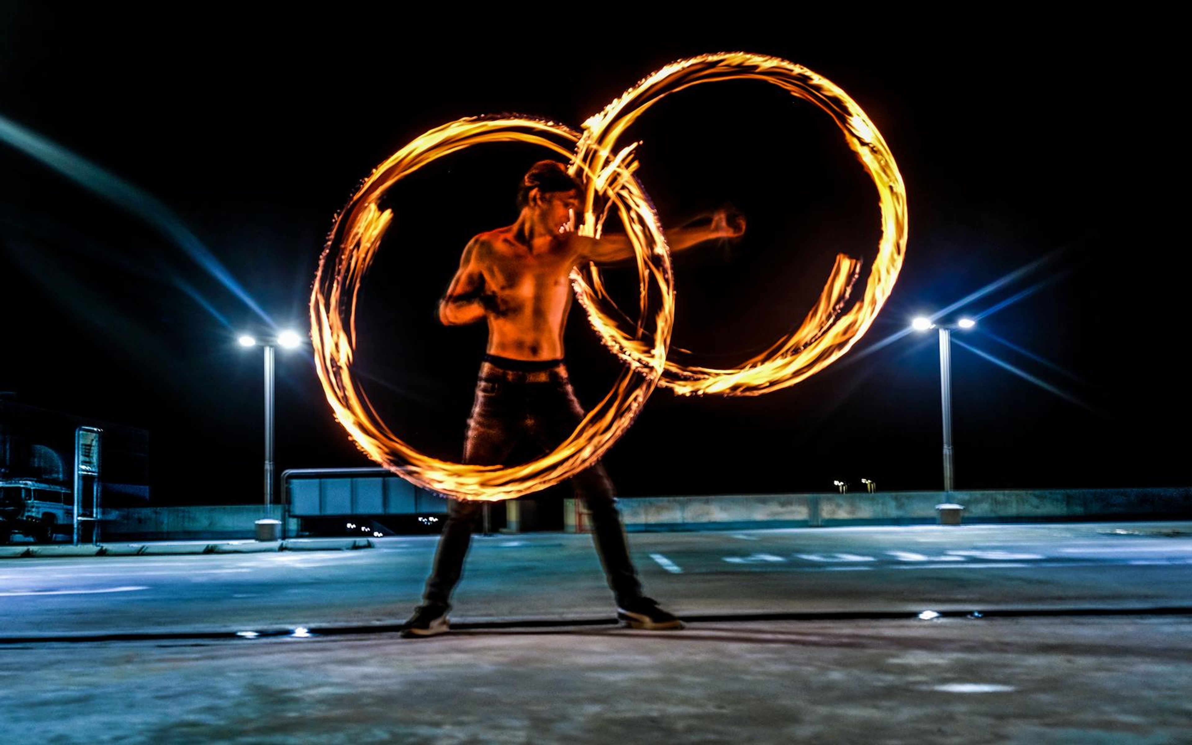 Variation of the car park frame with slightly softer fire rings and bright street lamps either side