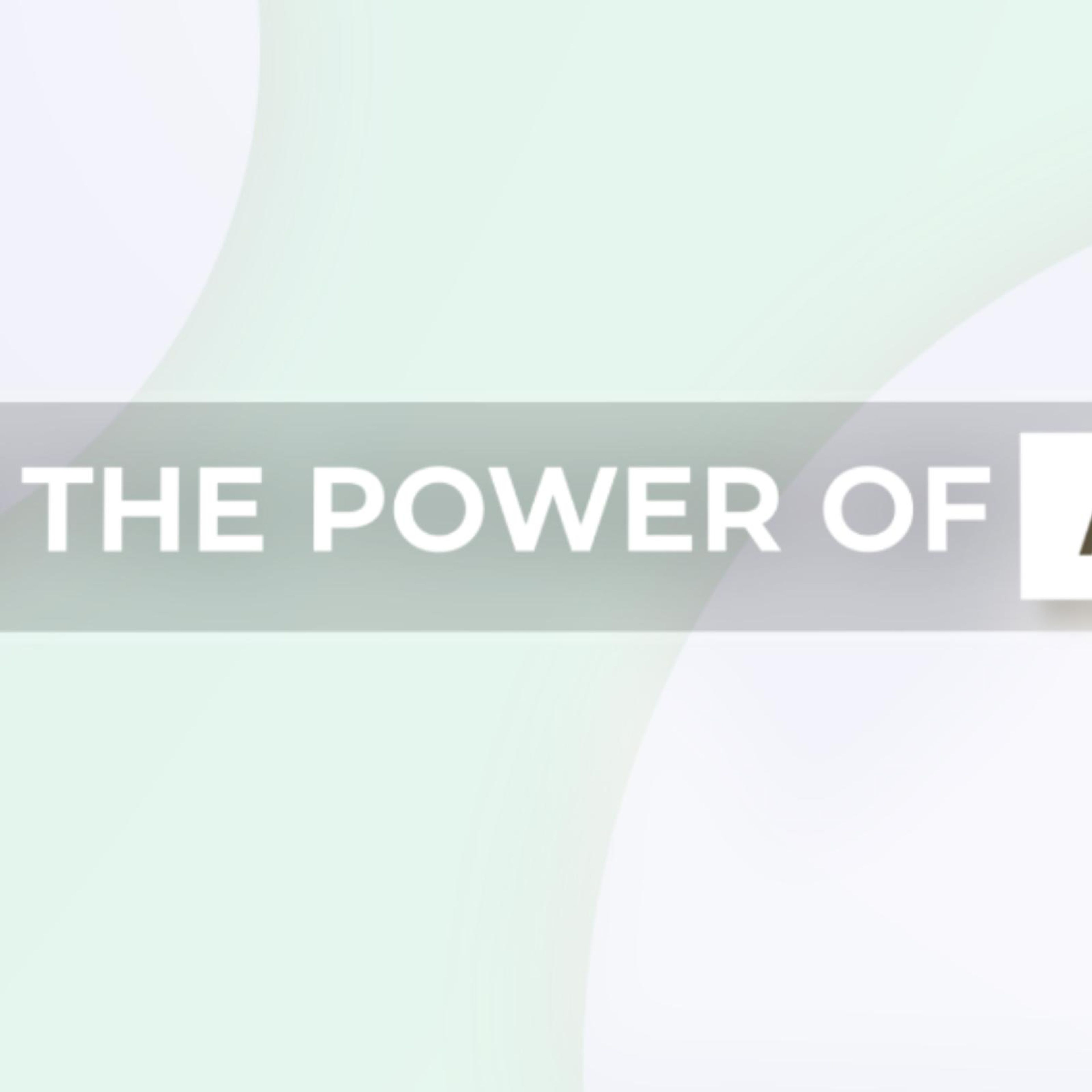 Square frame with the text The Power Of AI sliding across a pale green background