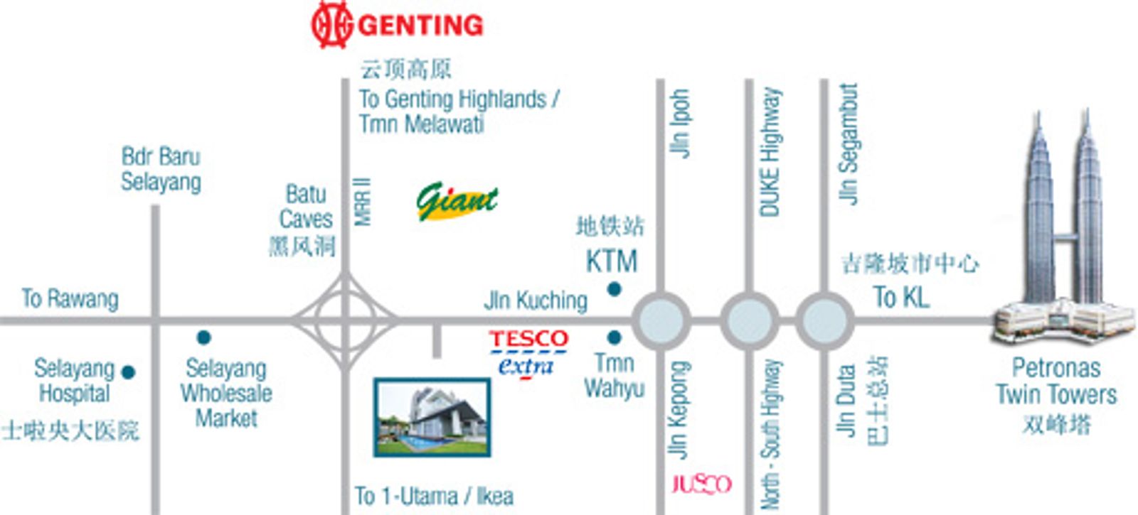 Location and access map for Nova @ Sri Utara, KL