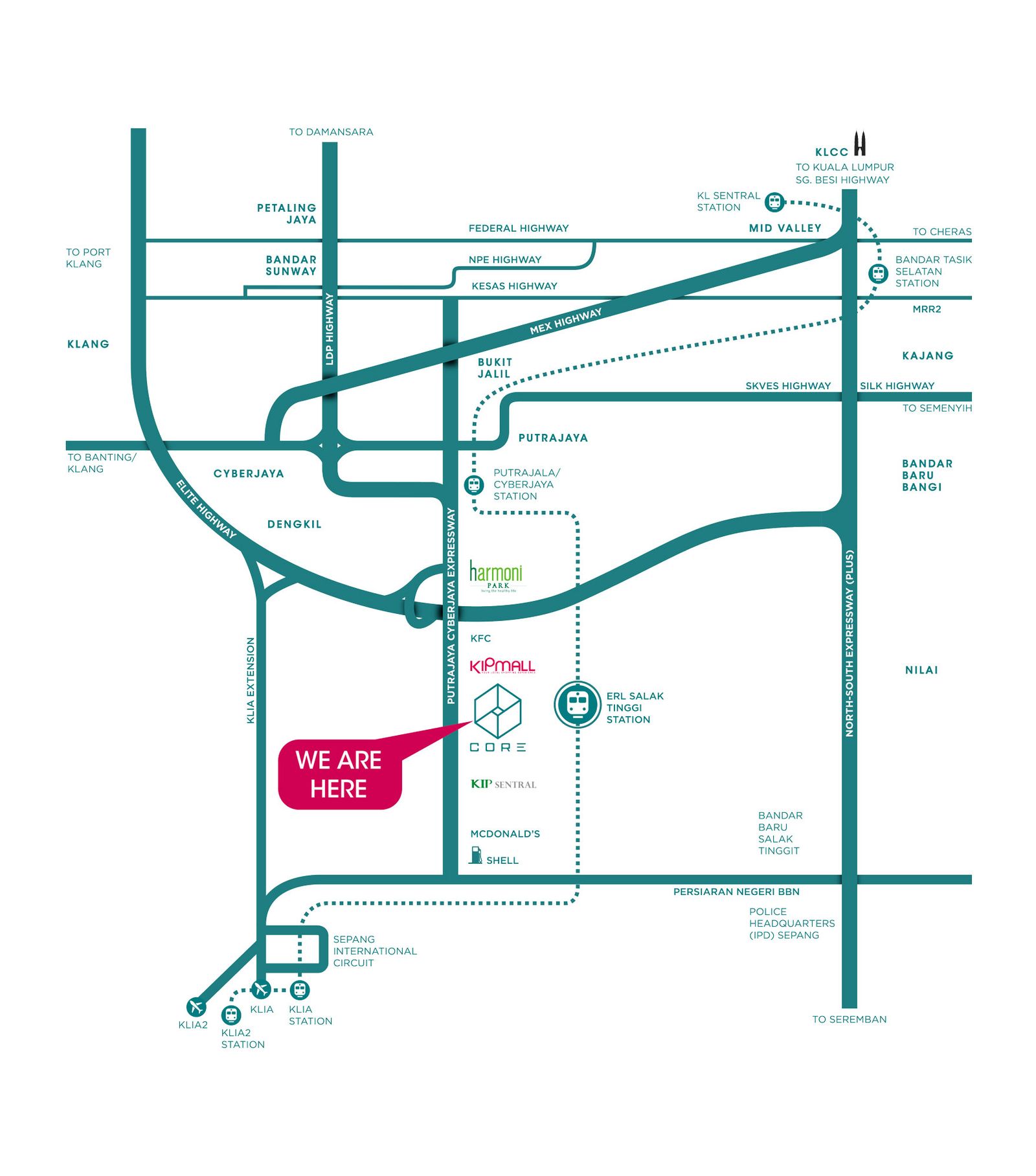Location and access map for CORE Avenue @ Sepang