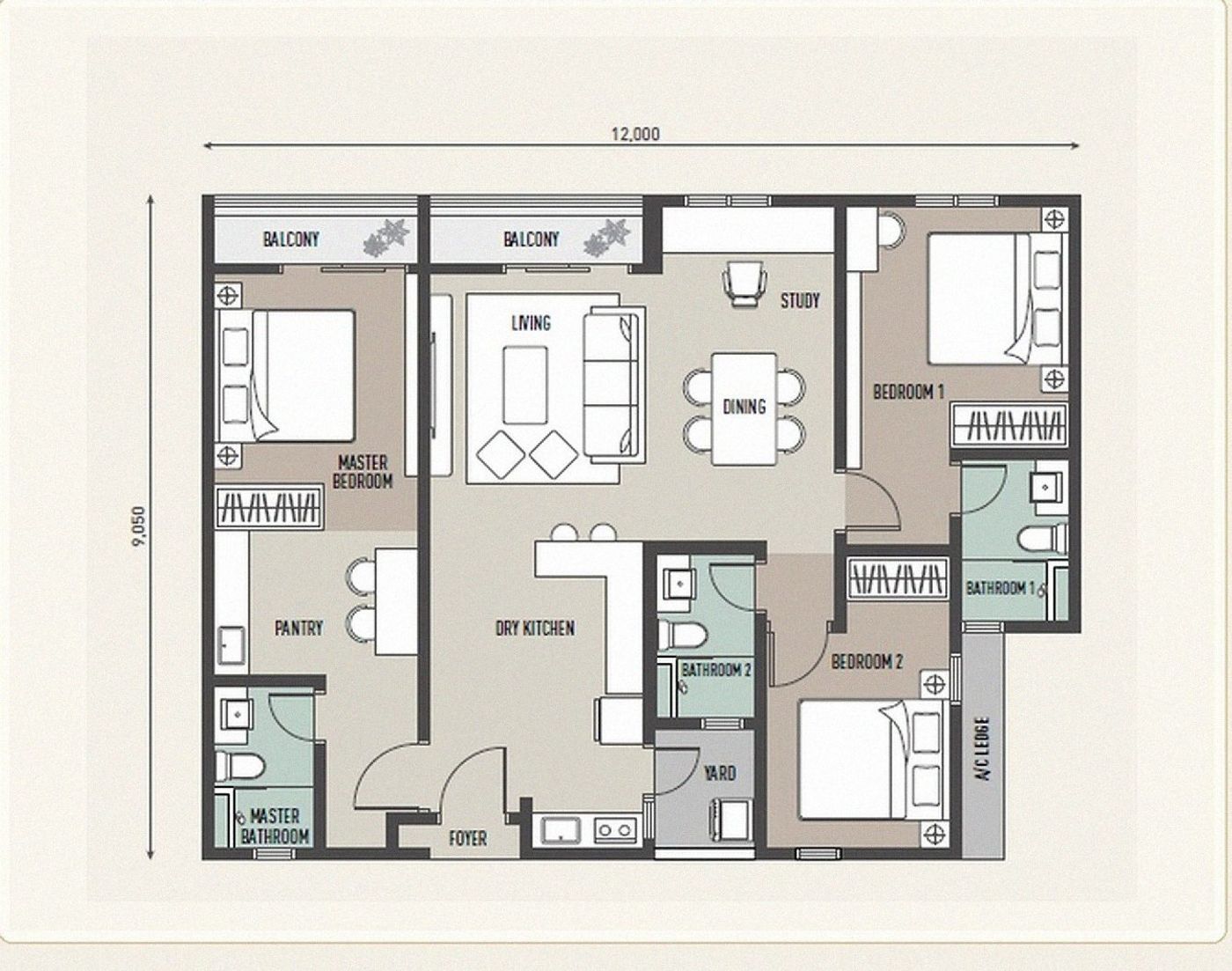 Type C1 Dual Key — 1,131 sq ft