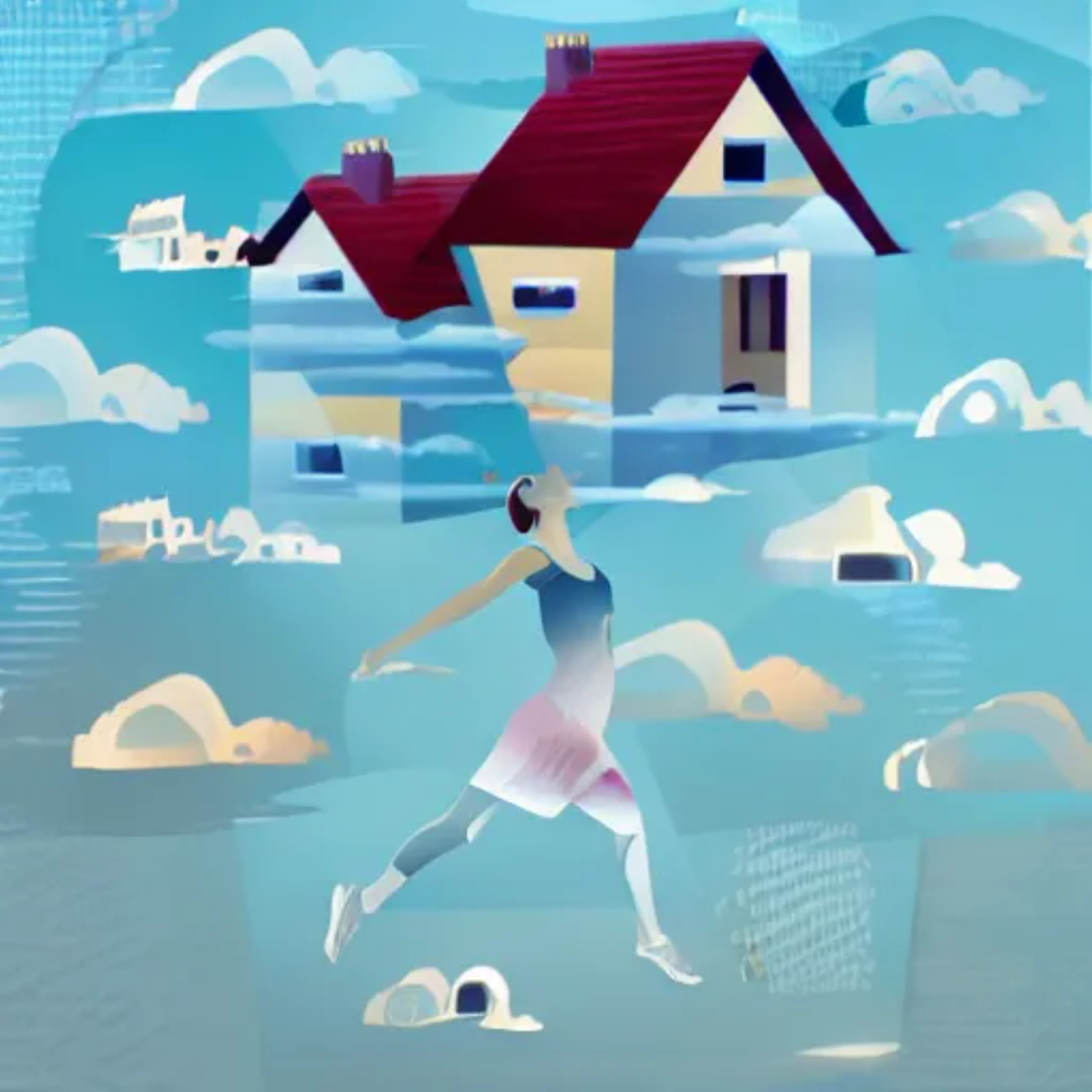 Generated abstract image of a runner and house on a blue background