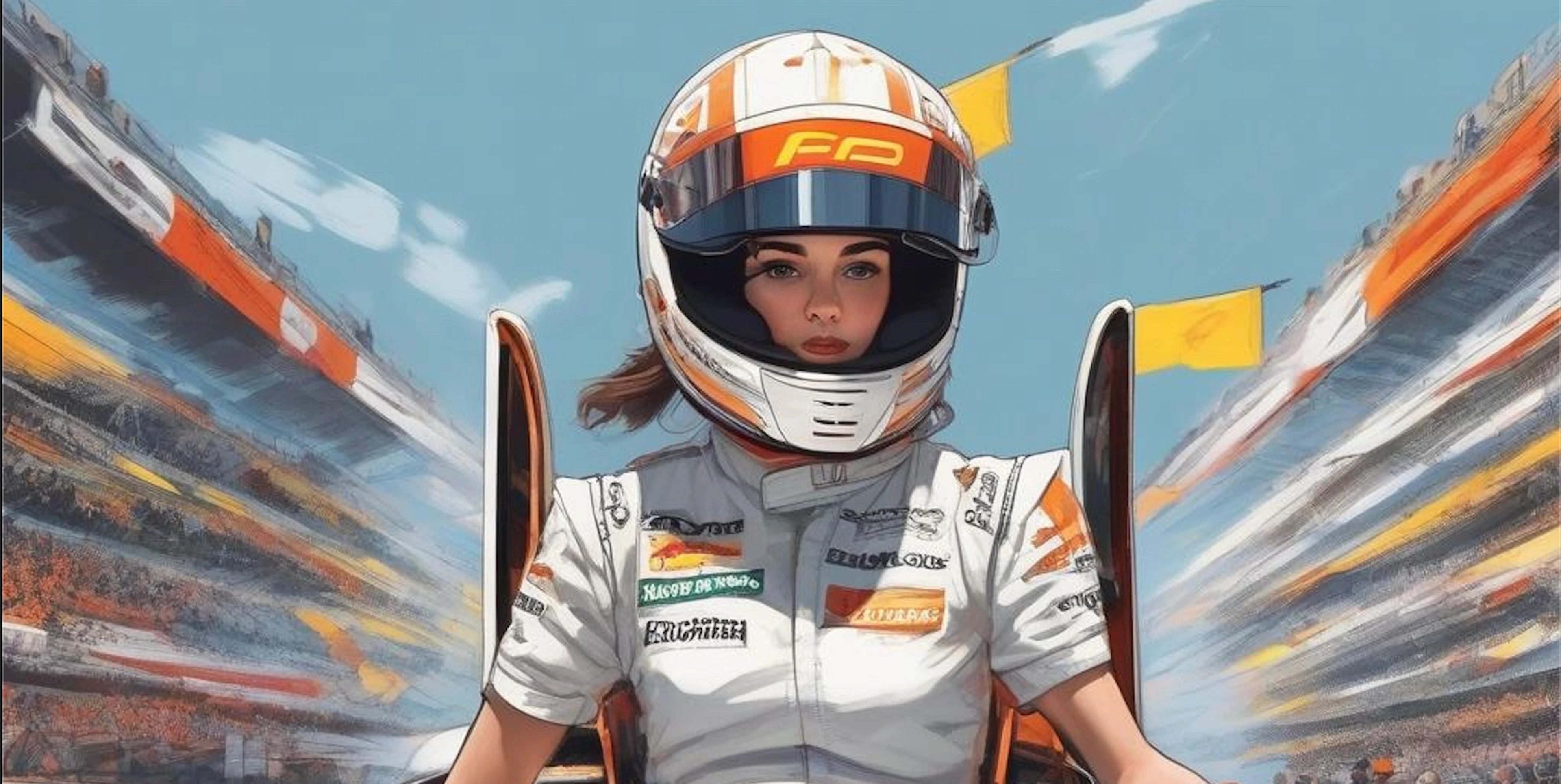 A young woman driving an F1 racecar