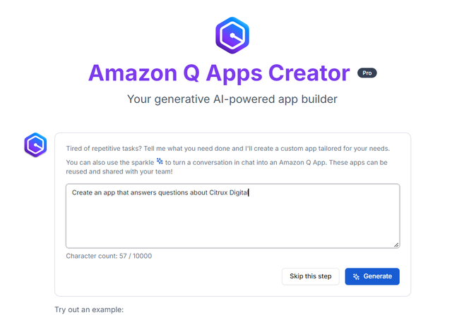 Amazon Q Apps creator AWS chat