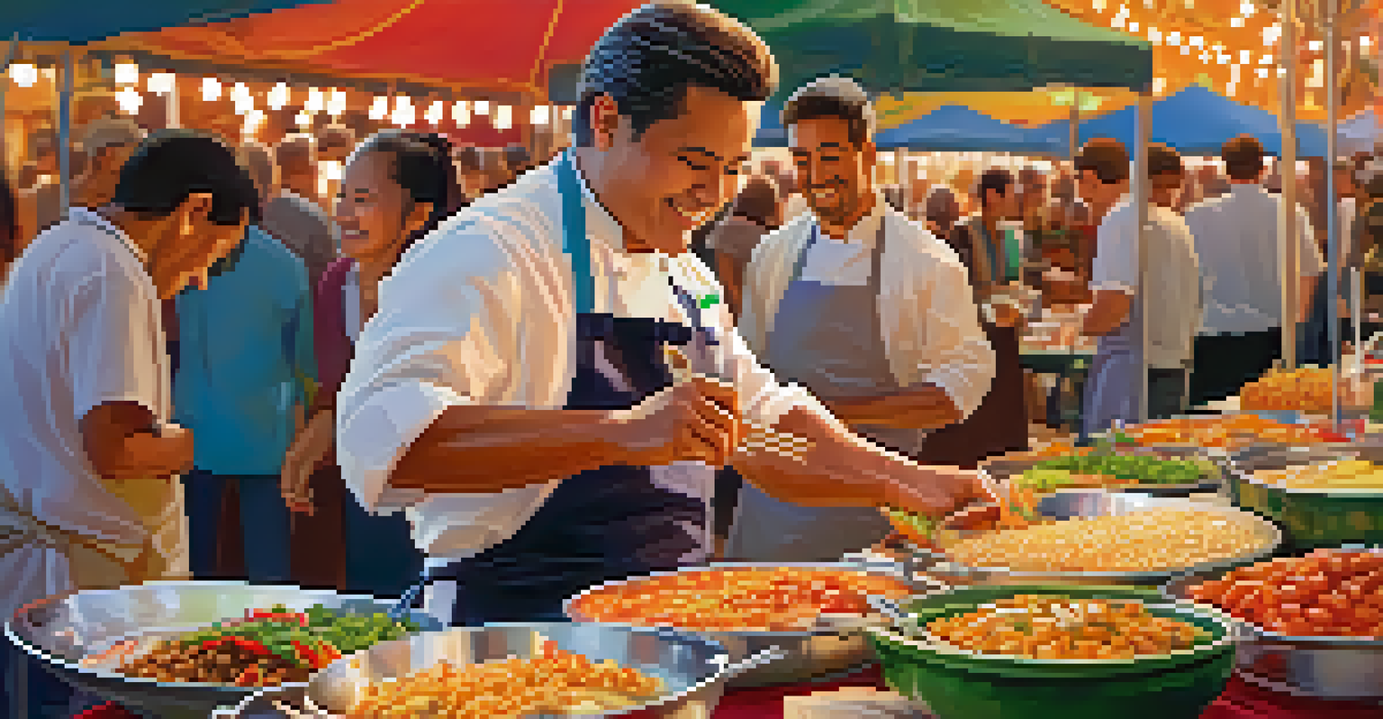 A food festival in Colorado with chefs preparing traditional dishes and attendees enjoying diverse cuisines.