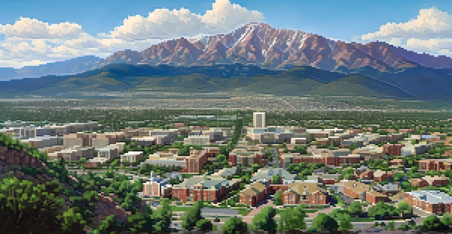 An aerial shot of Colorado Springs featuring Pikes Peak and surrounding neighborhoods, showcasing the natural beauty and urban development.